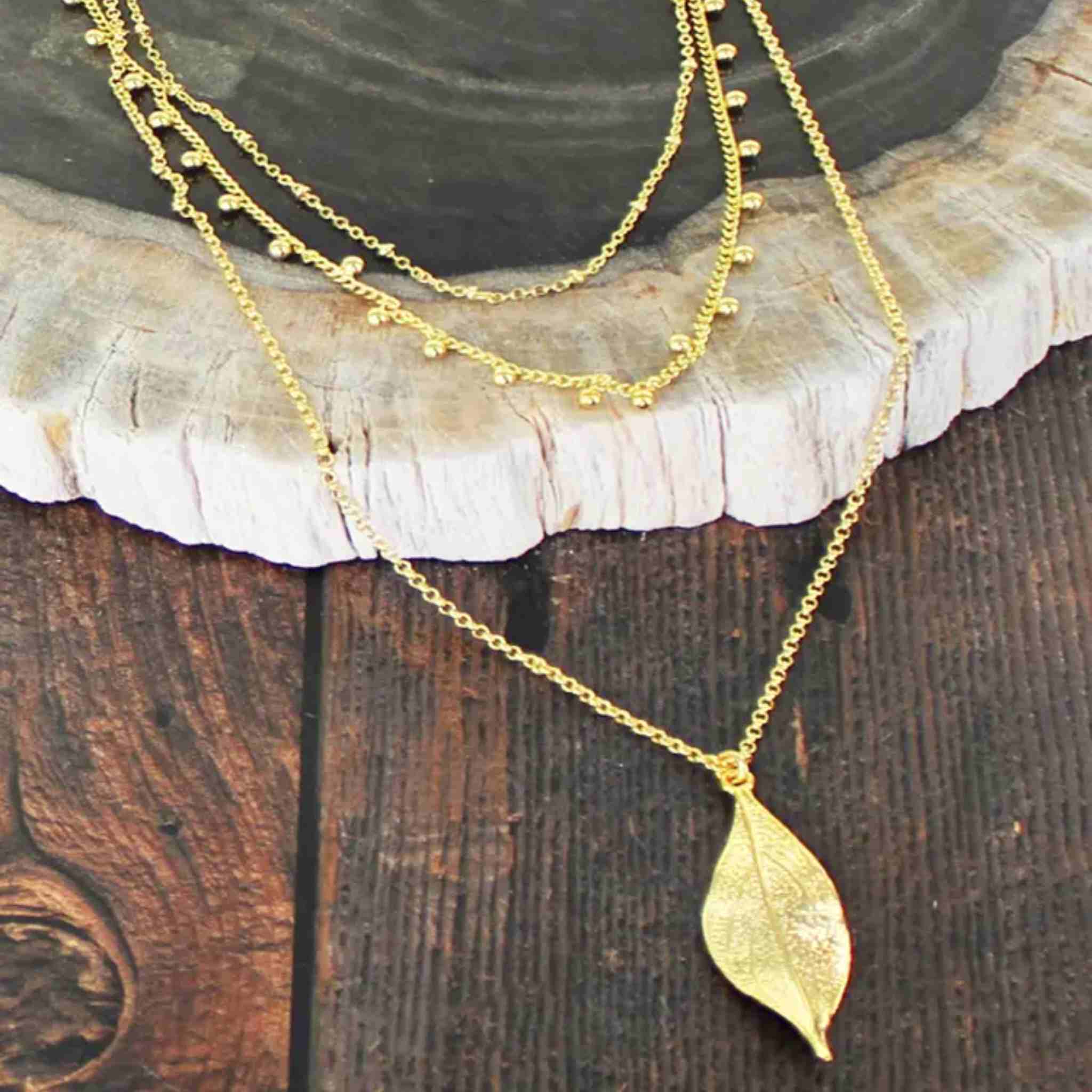 3-Strand Leaf Necklace | Gold-Plate