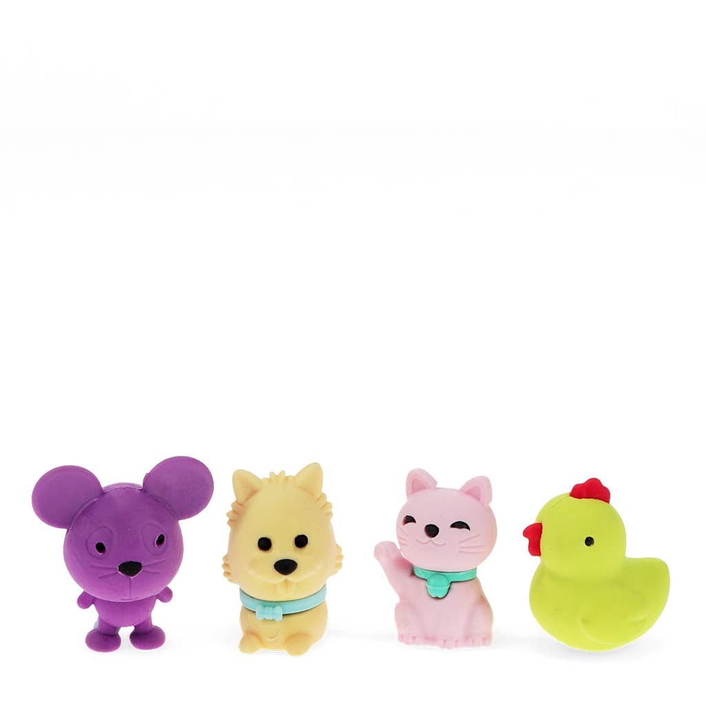 Four colorful animal figurines on a white background
