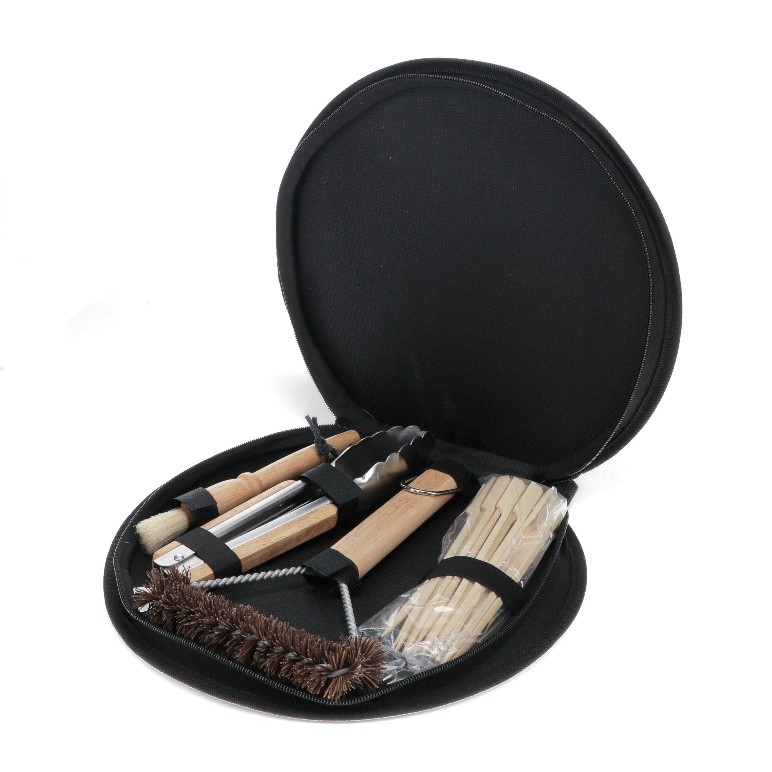 Set of barbecue cleaning tools in a black carrying case on a white background
