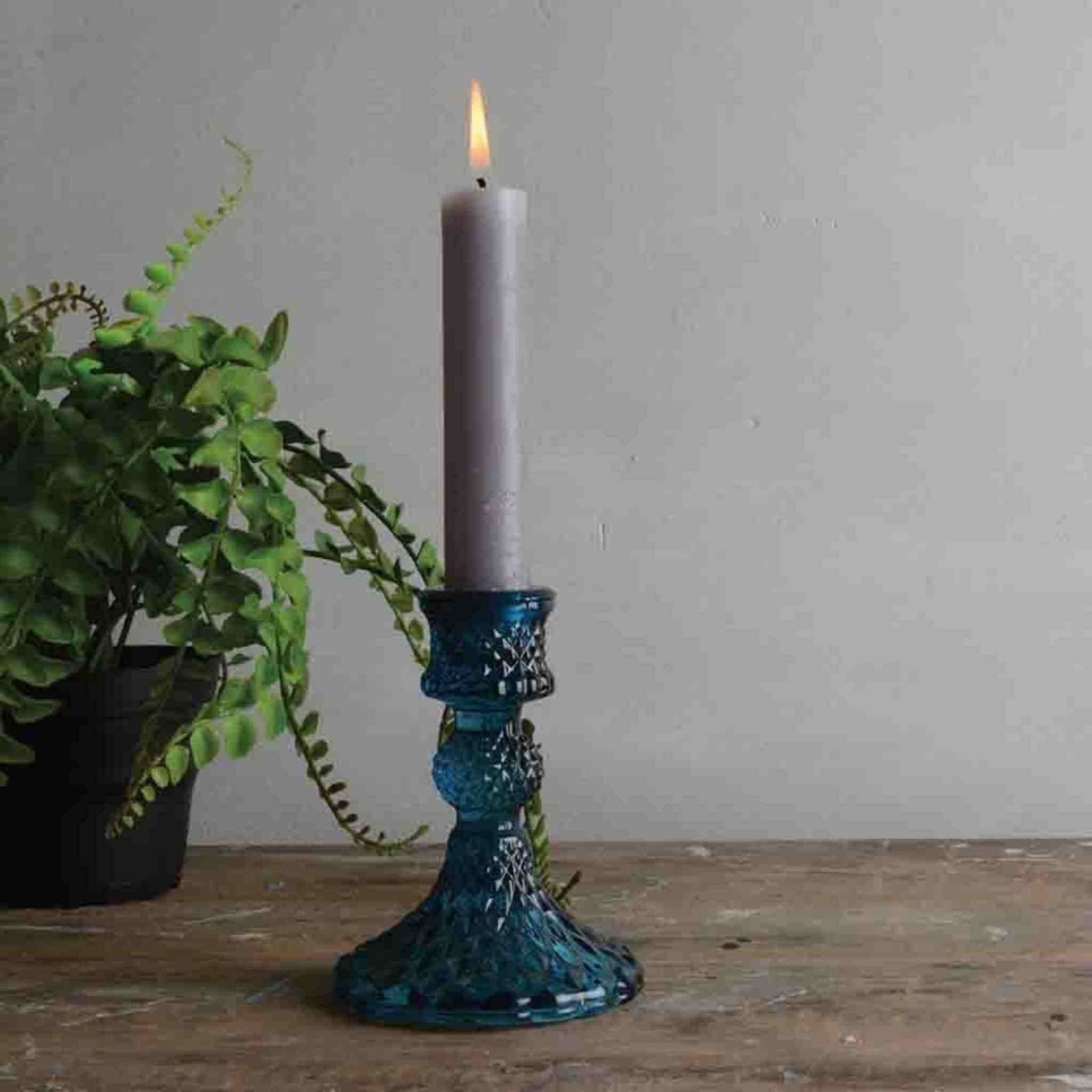 Glass Candlestick Harlequin Blue