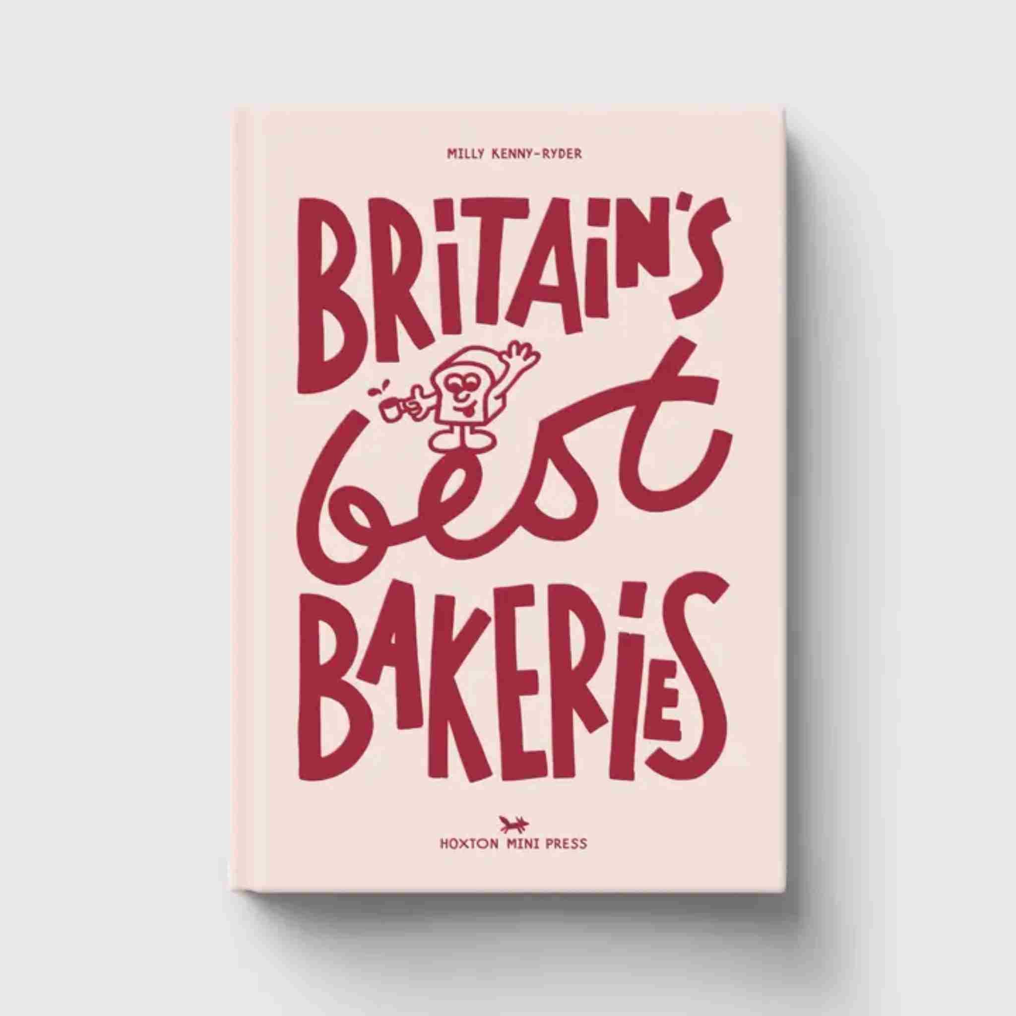 Book cover of 'Britain's Best Bakeries' with pink background and red text.