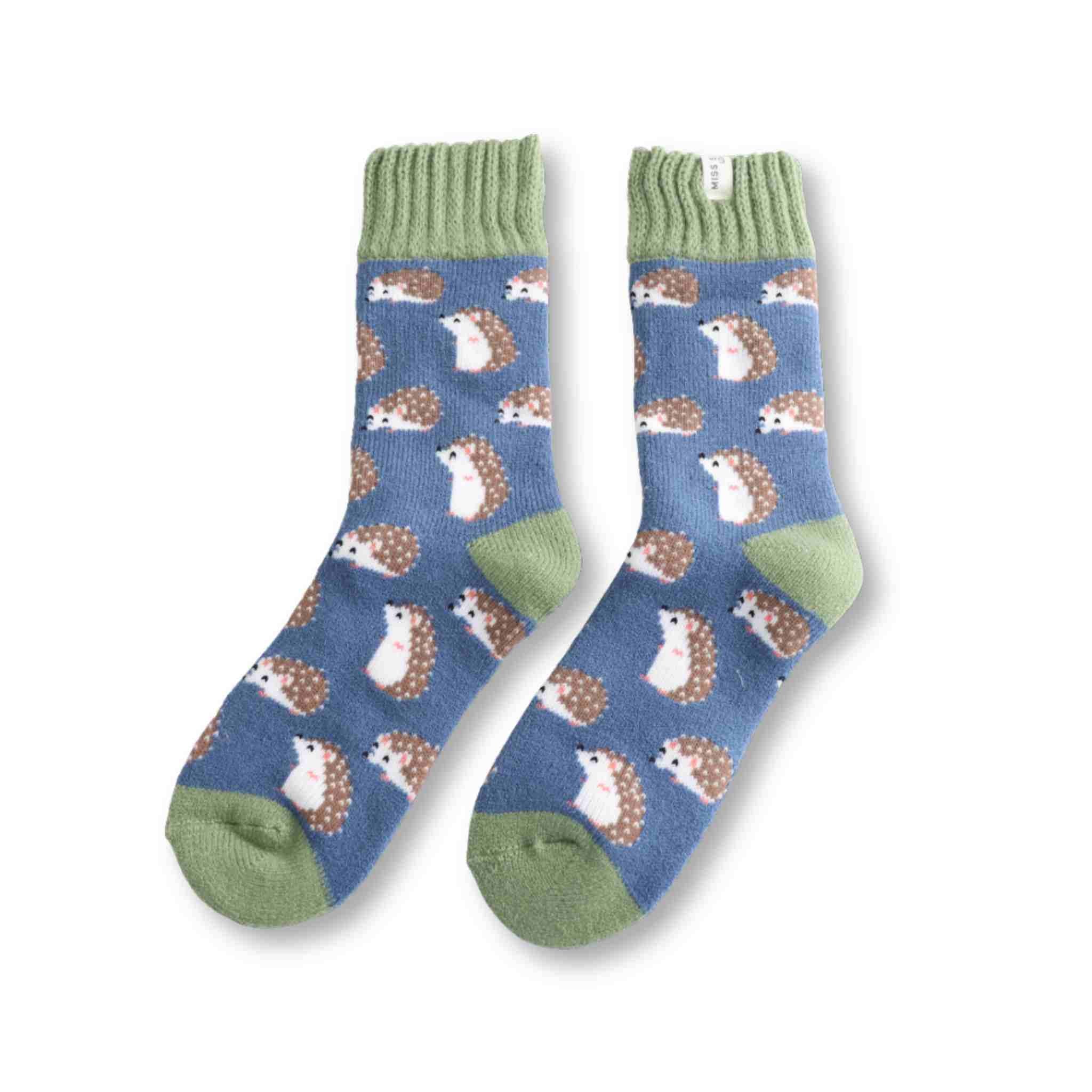 Cute Hedgehog Winter Socks | Blue