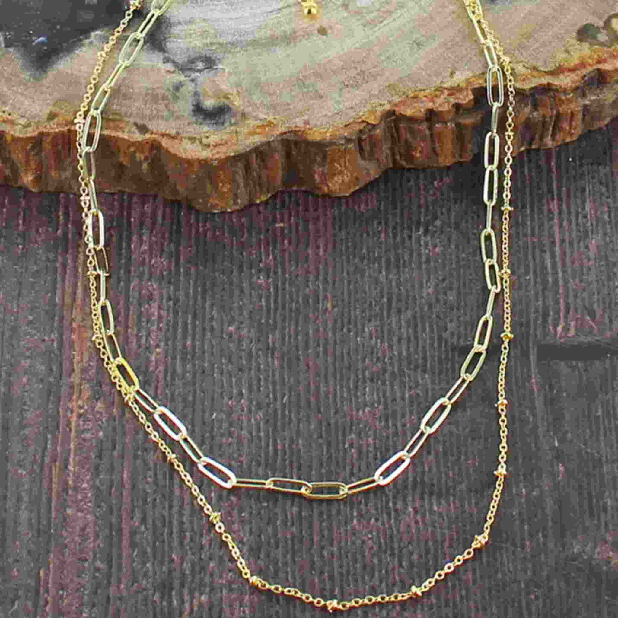 Double Strand Chain Necklace | Gold-Plate