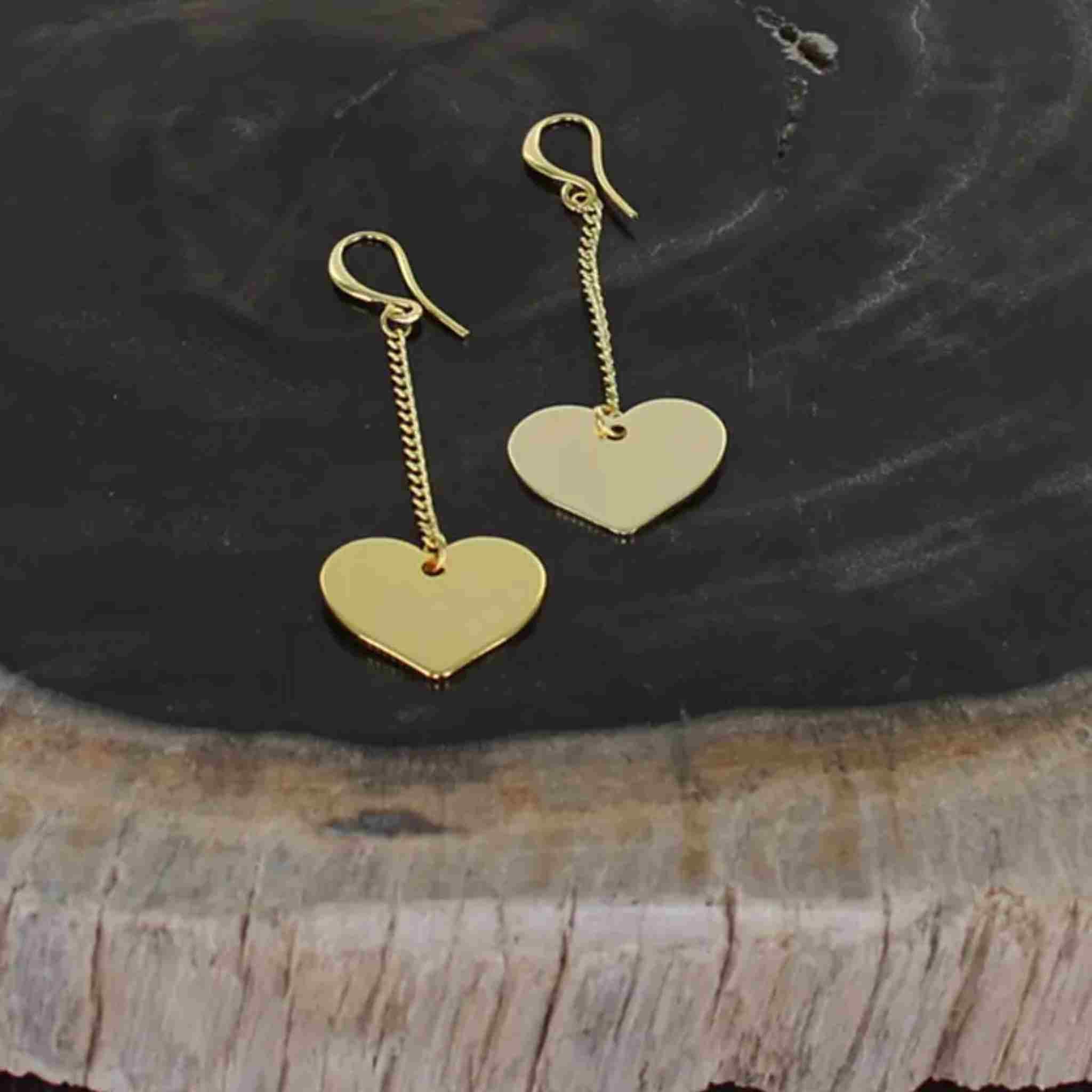 Drop Chain Heart Earrings | Gold-Plate