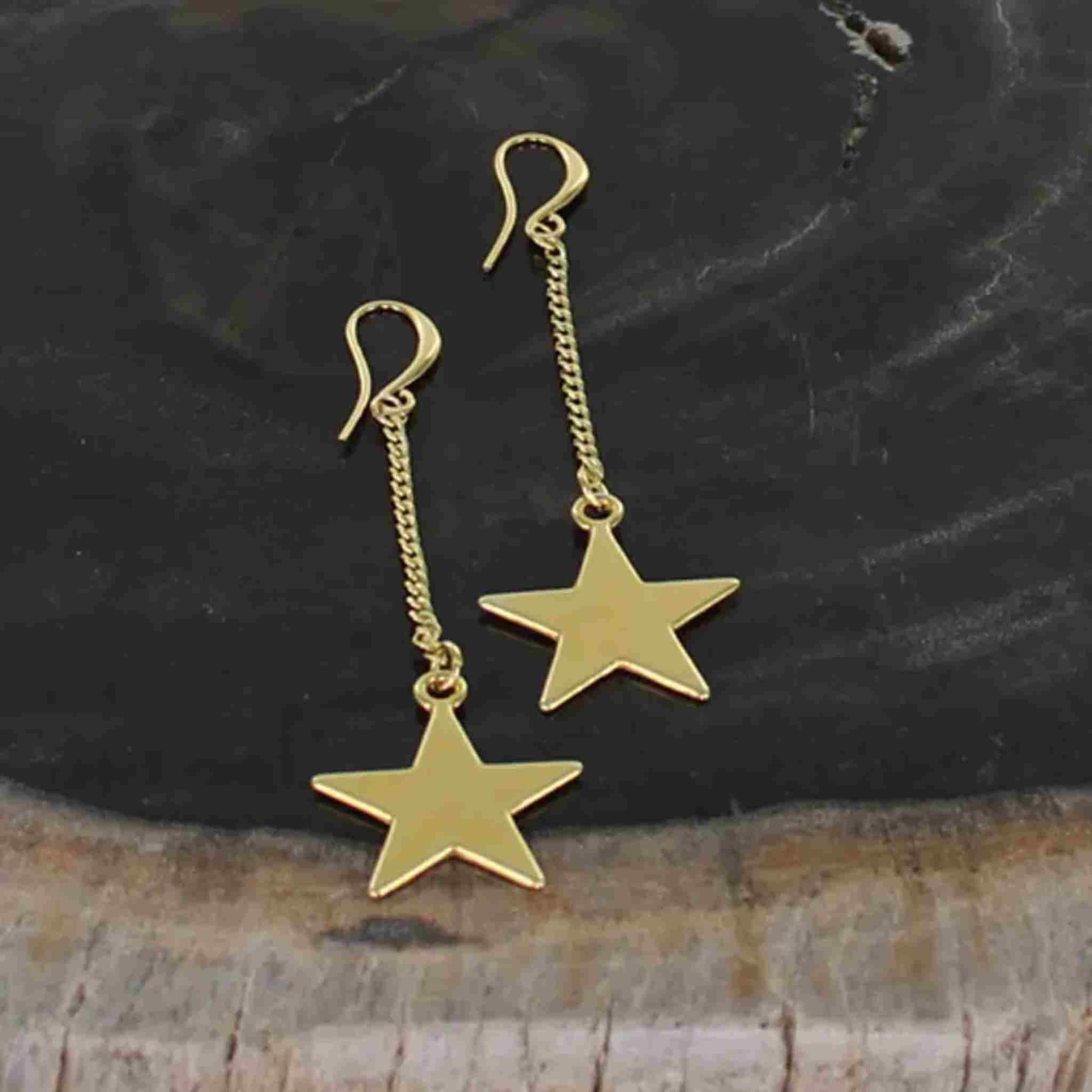 Drop Chain Star Earrings | Gold-Plate