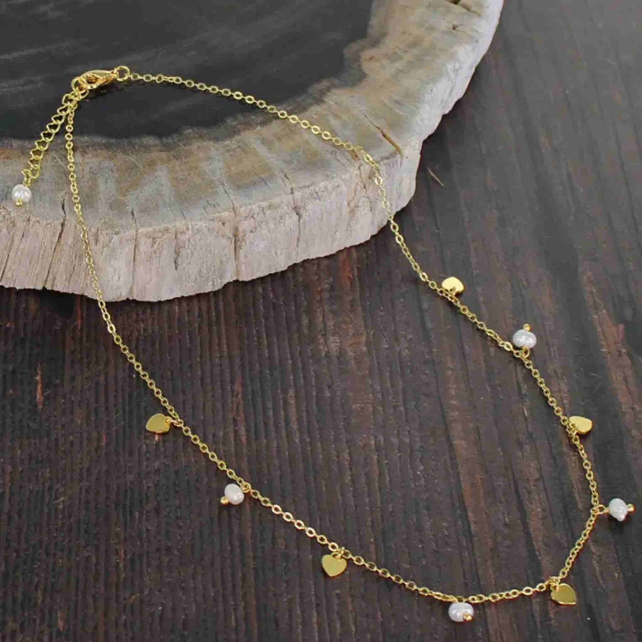 Delicate Charm & Pearl Necklace | Gold-Plate