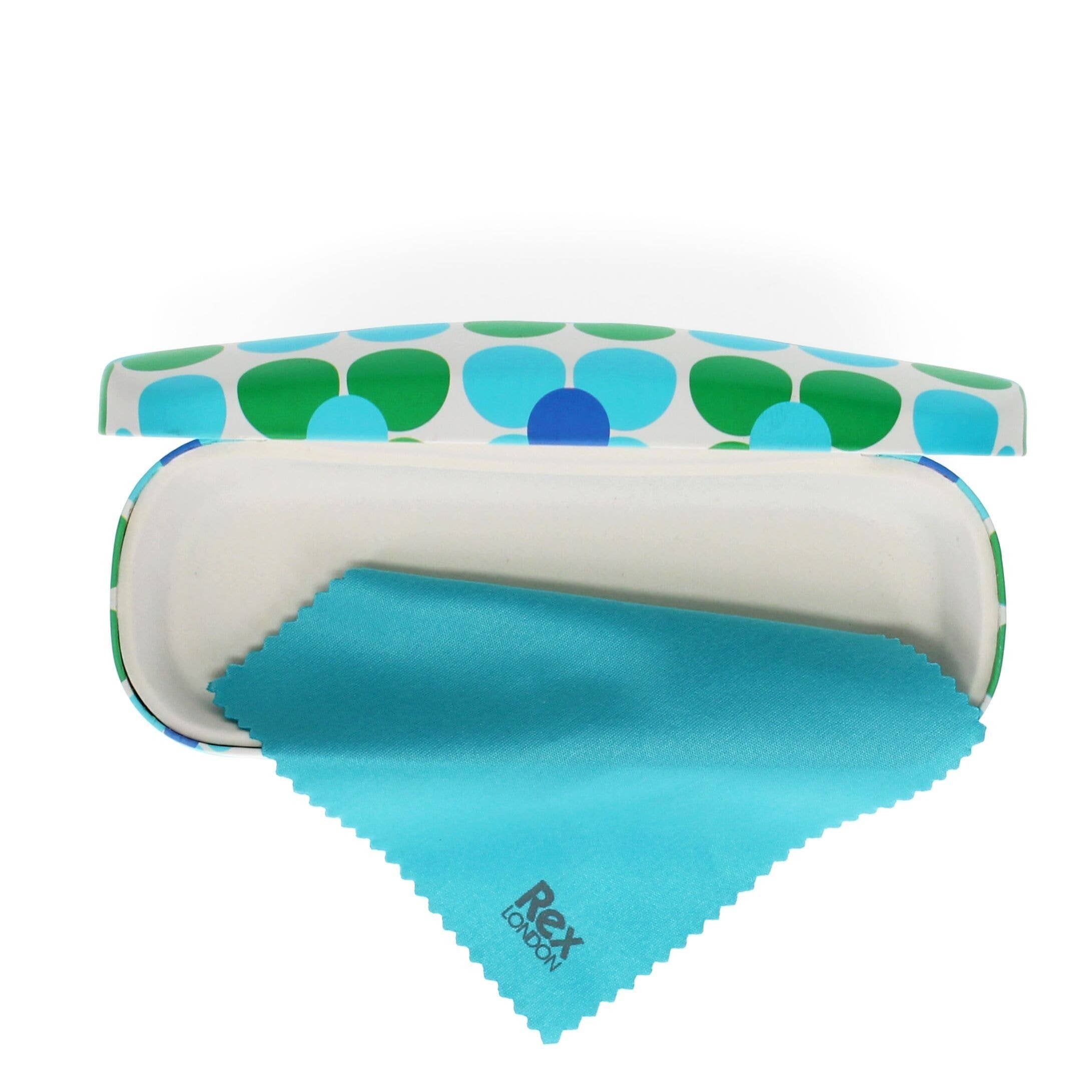 Pet grooming tool with blue fabric and floral design on a white background