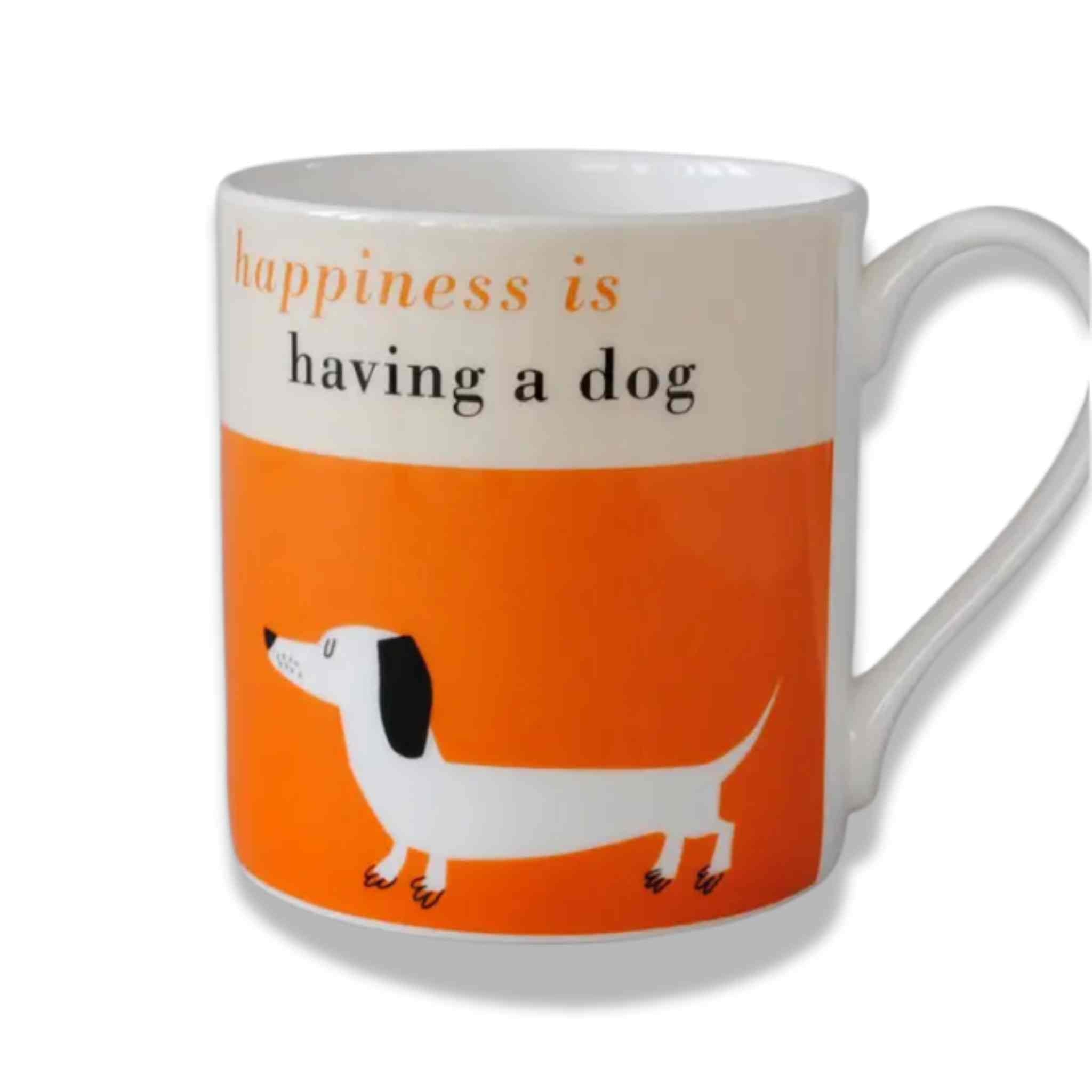 Happiness Sausage Dog | Orange Bone China Mug