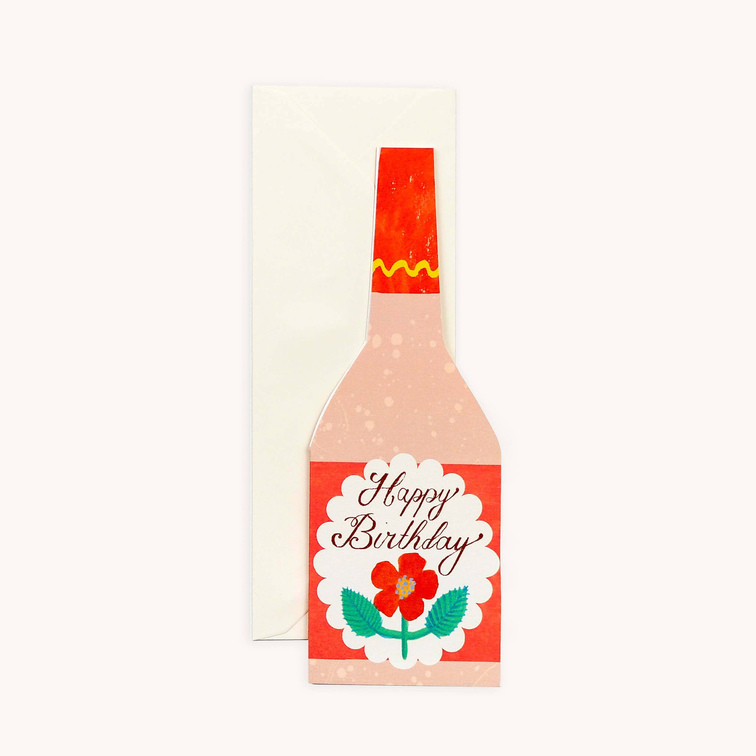 Birthday card with a bottle design and 'Happy Birthday' text on a white background