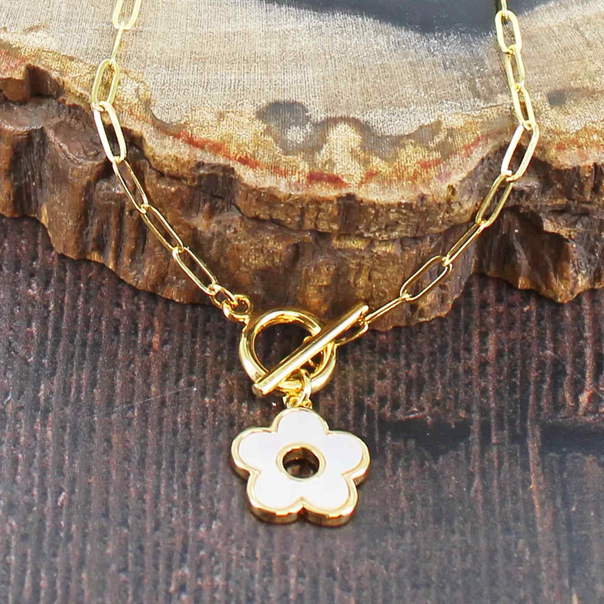 Flower T chain gold plate bracelet