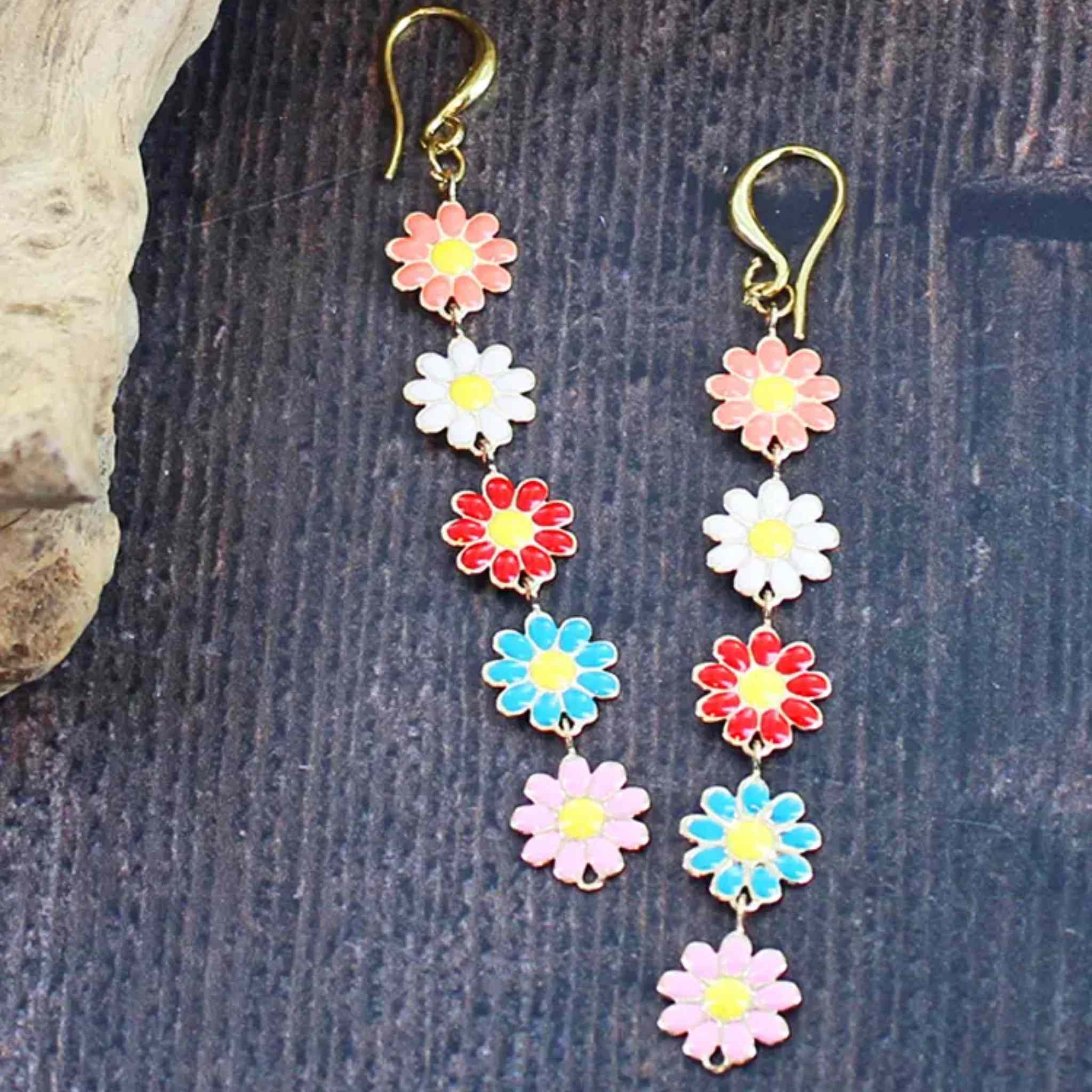 Multi-Colour Bloom Earrings – Gold Plate