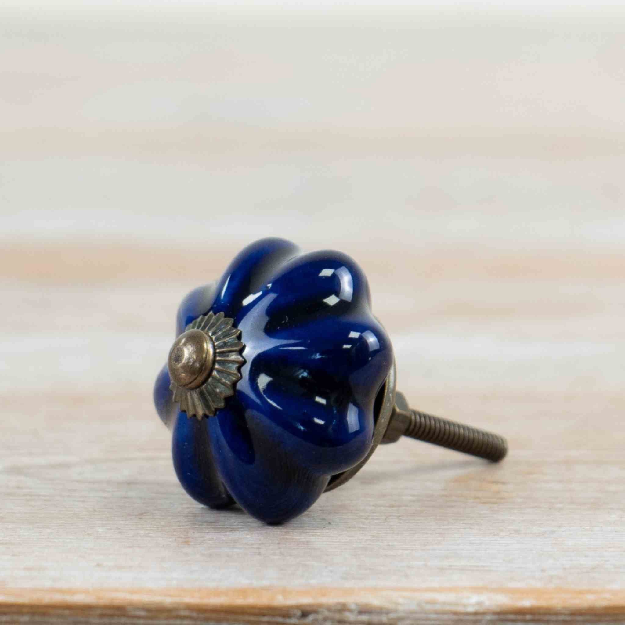 Navy Flower Ceramic Draw Knob
