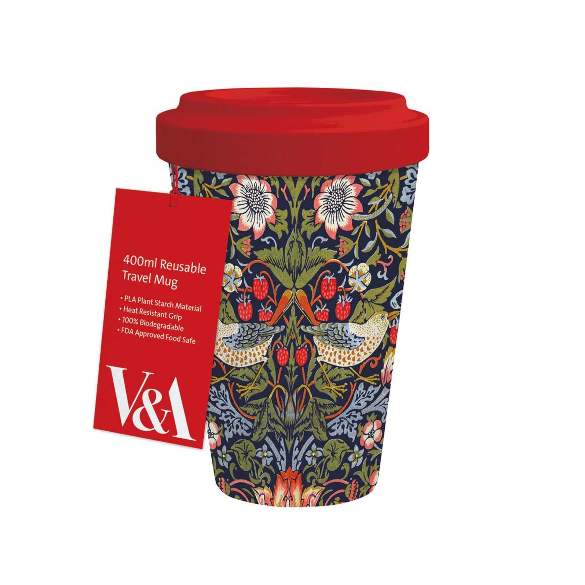 Reusable Travel Mug Strawberry Thief Design