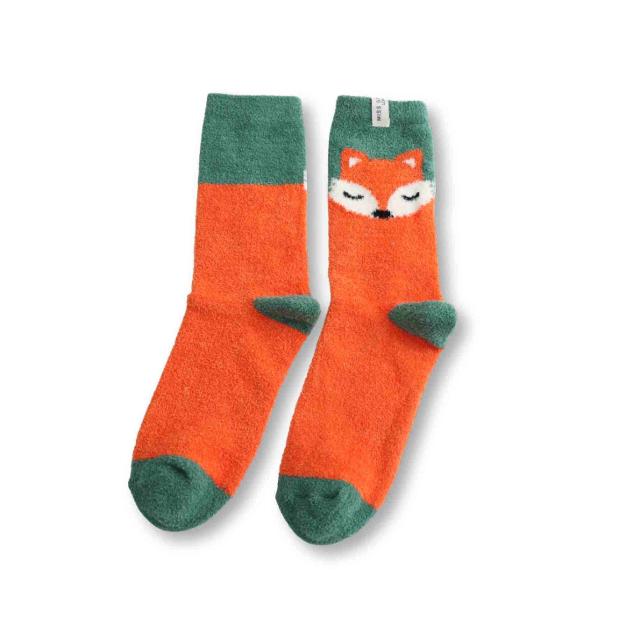 Sleepy Fox Fluffy Socks | Green