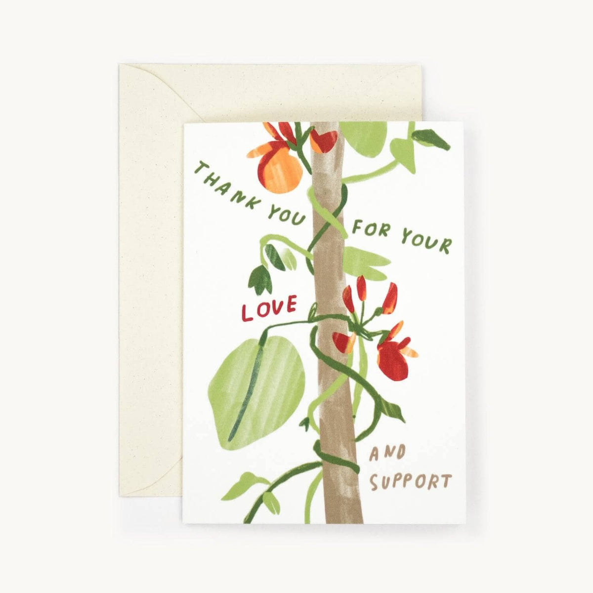 Greeting card with a tree illustration and text on a white background