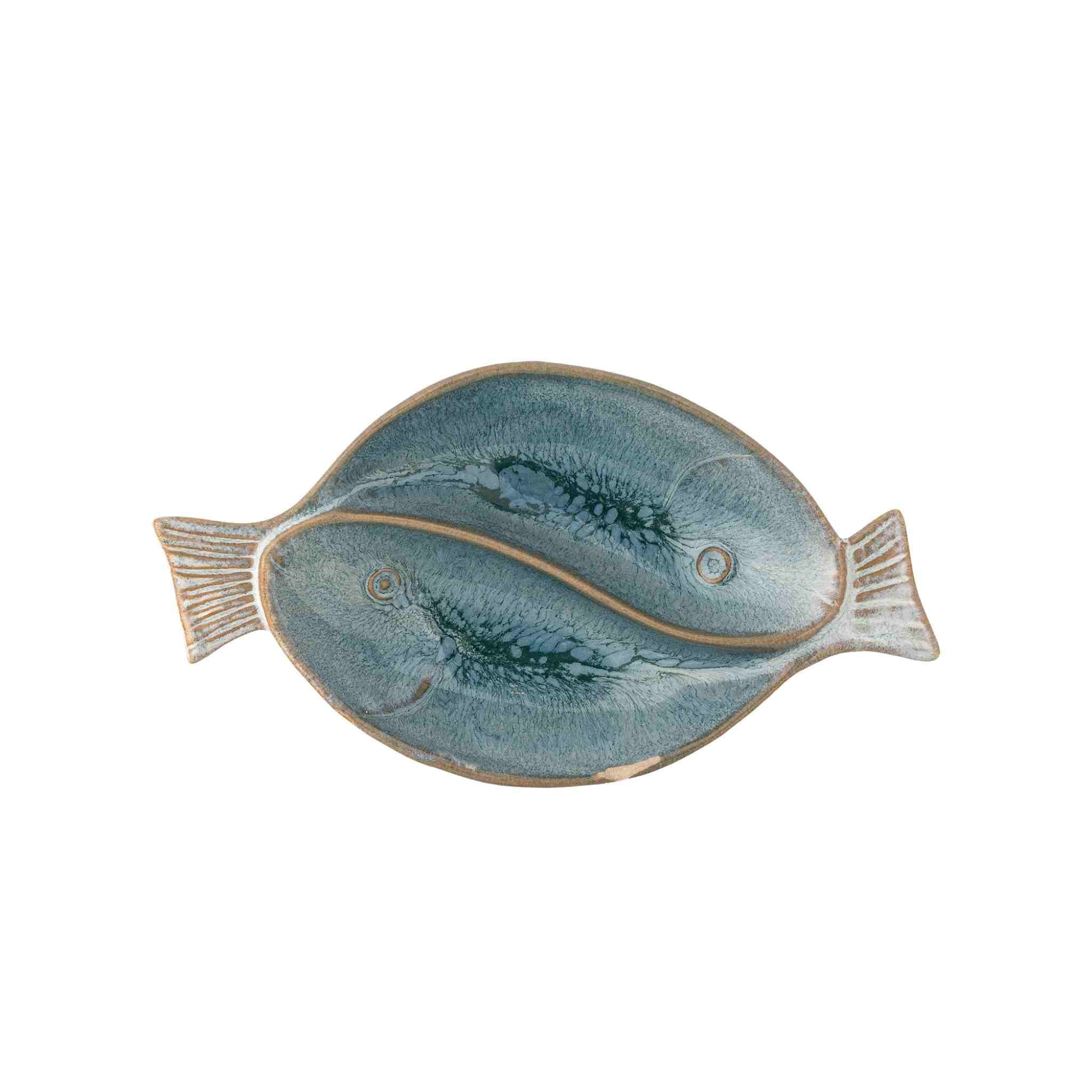 Glazed Fish Serving Plate | Blue Stoneware