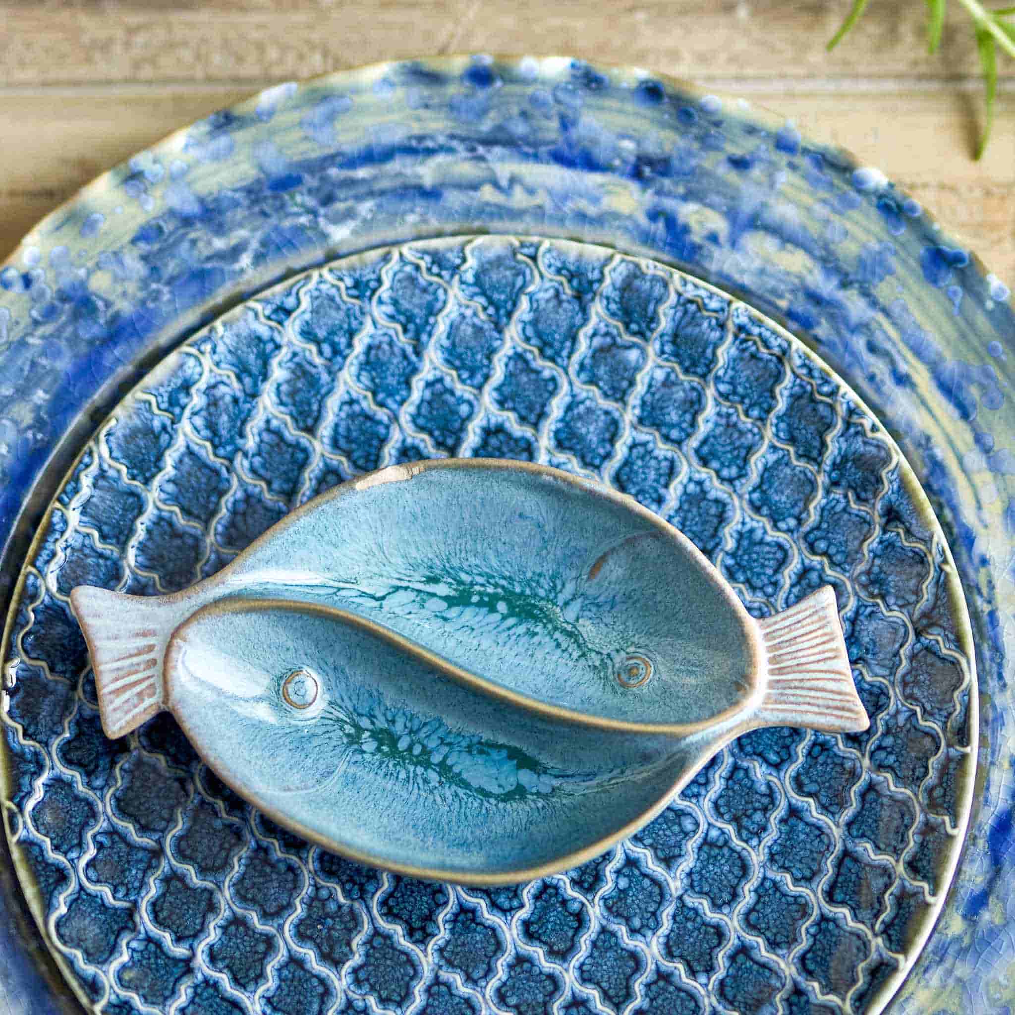 Glazed Fish Serving Plate | Blue Stoneware