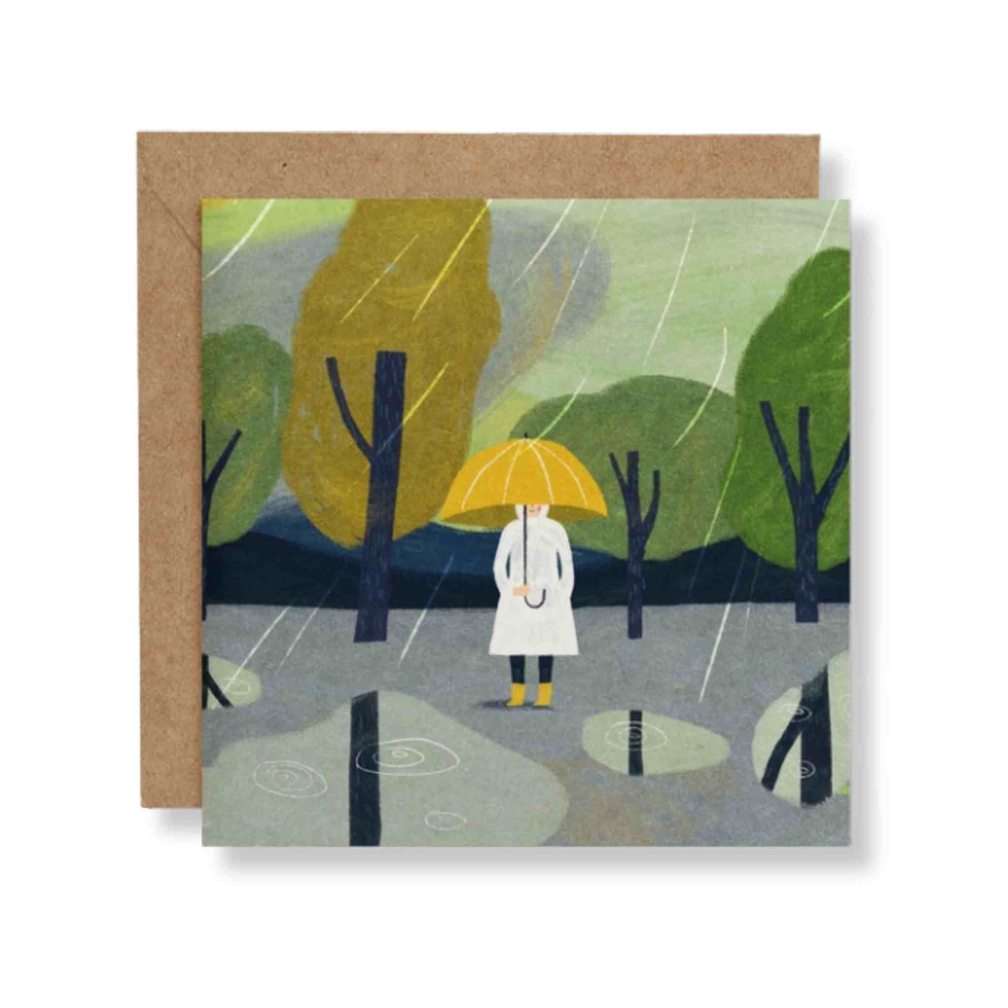 Yellow Umbrella Greetings Card