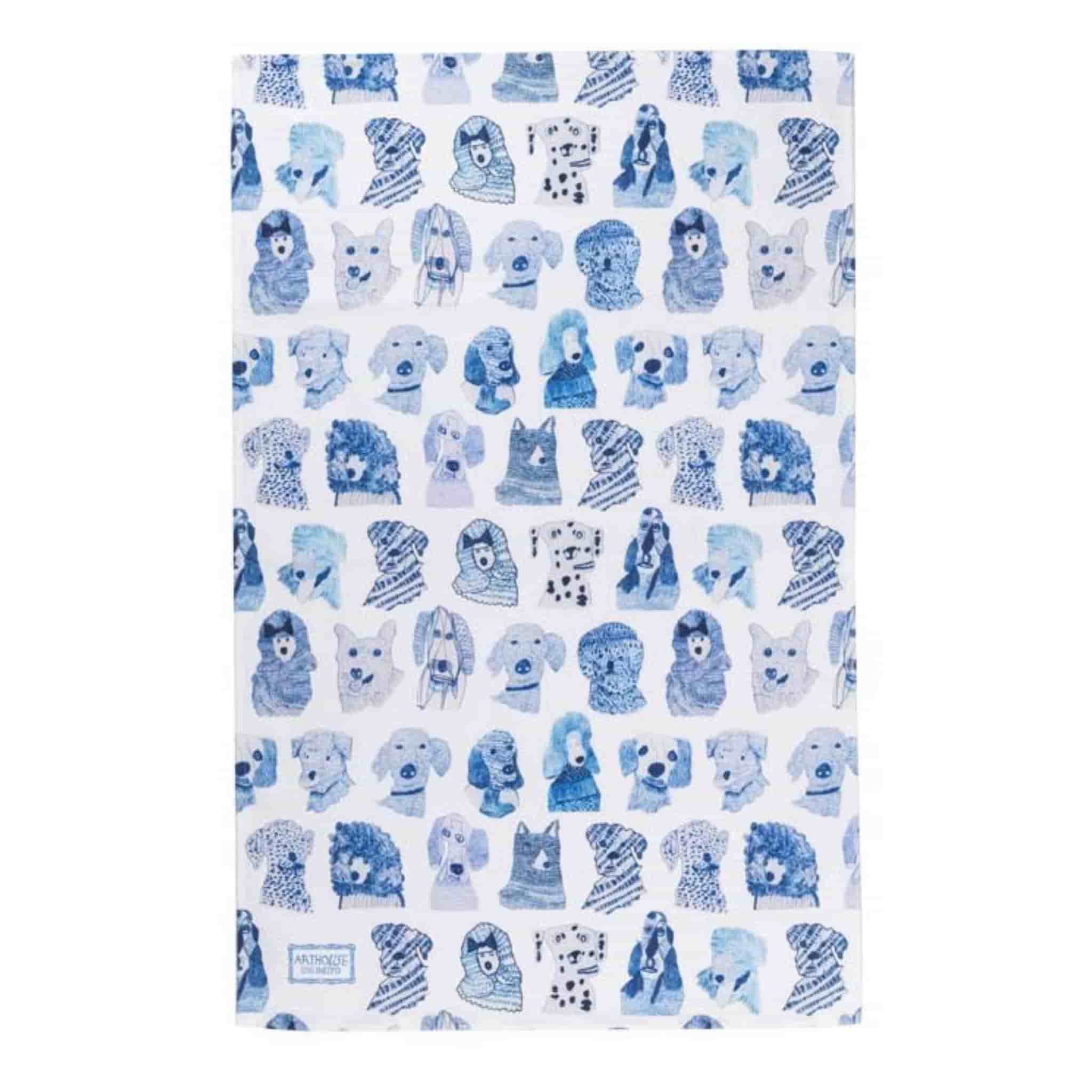 arthouse unlimited blue dogs tea towel
