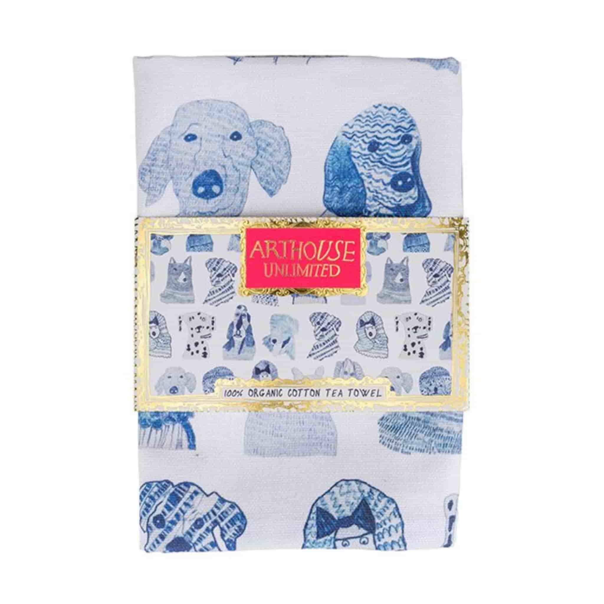 arthouse unlimited blue dogs tea towel