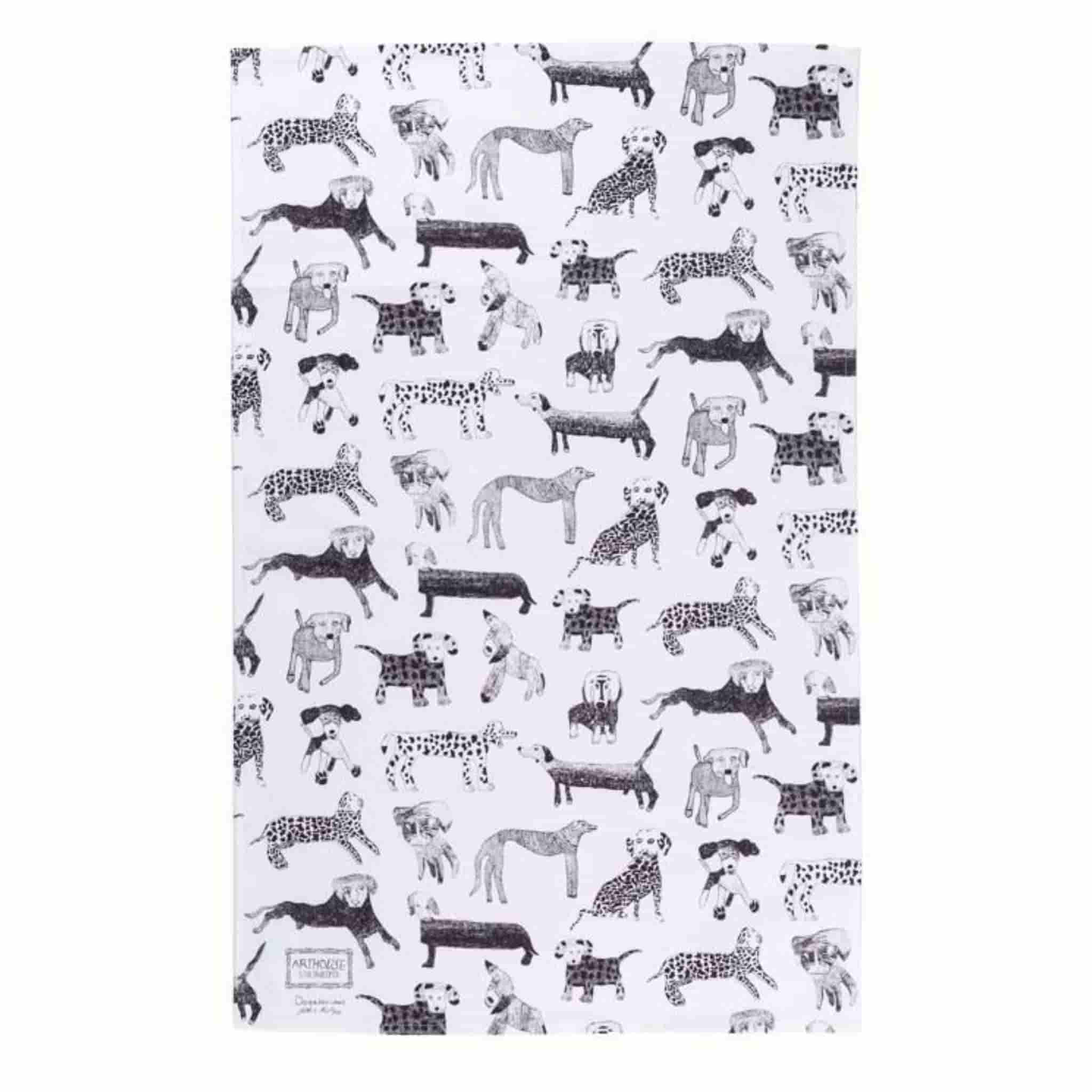 dog drawings on tea towel