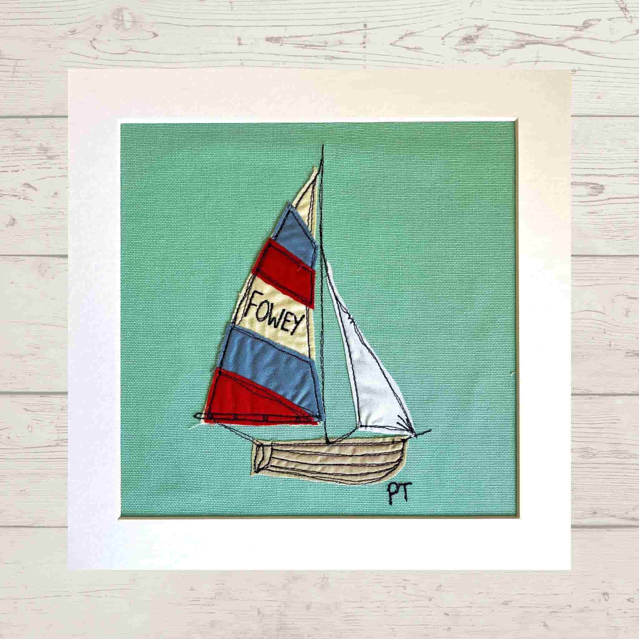 Fowey River Boat Embroidered Picture Poppy Treffry