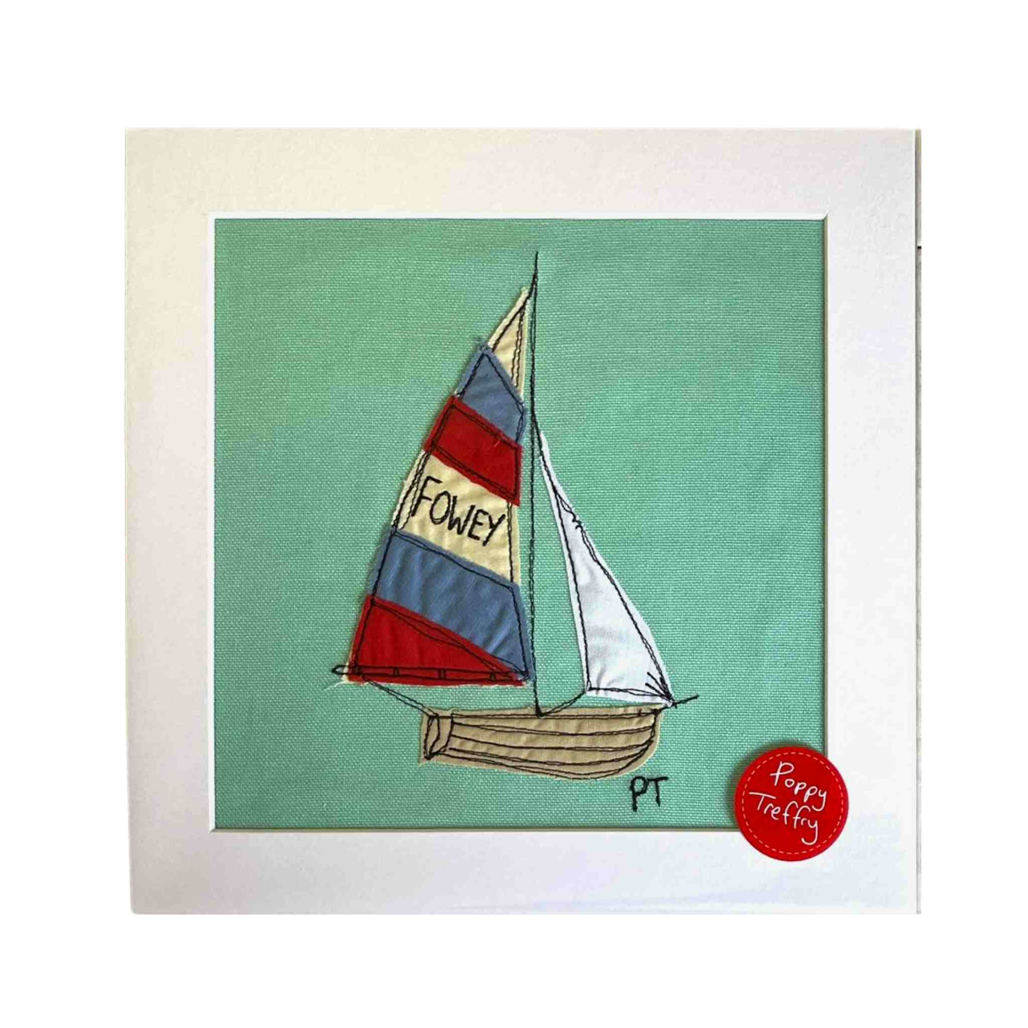 Fowey River Boat Embroidered Picture Poppy Treffry