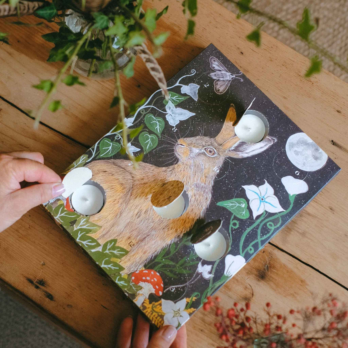 Winter Hare Tealight Advent Calendar