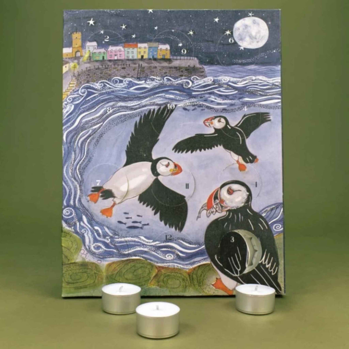 Starry Night Puffins Tealight Advent Calendar