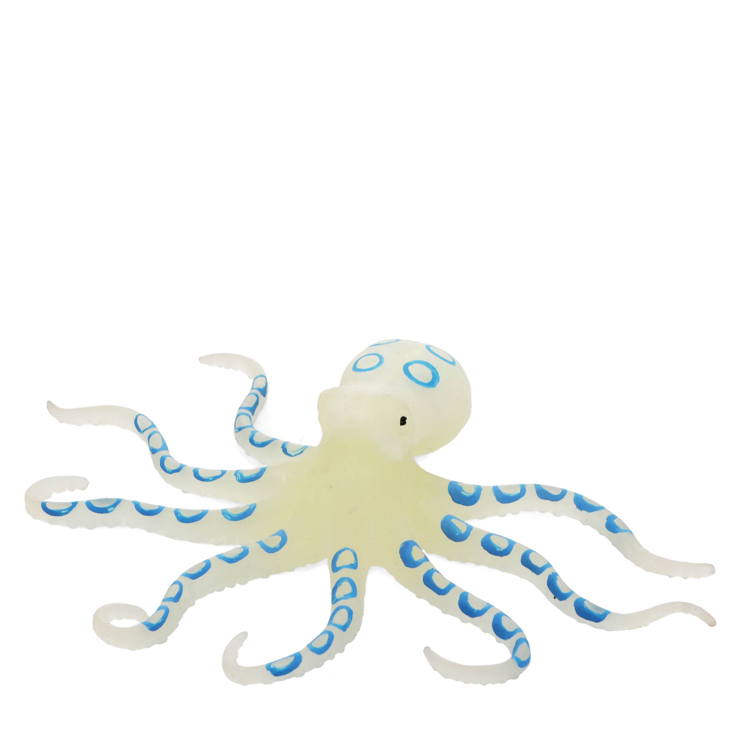 Toy octopus with blue patterns on a white background