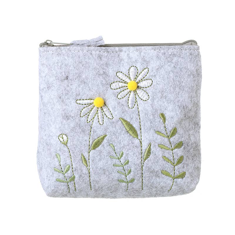 Small Floral Felt Pouch | Grey