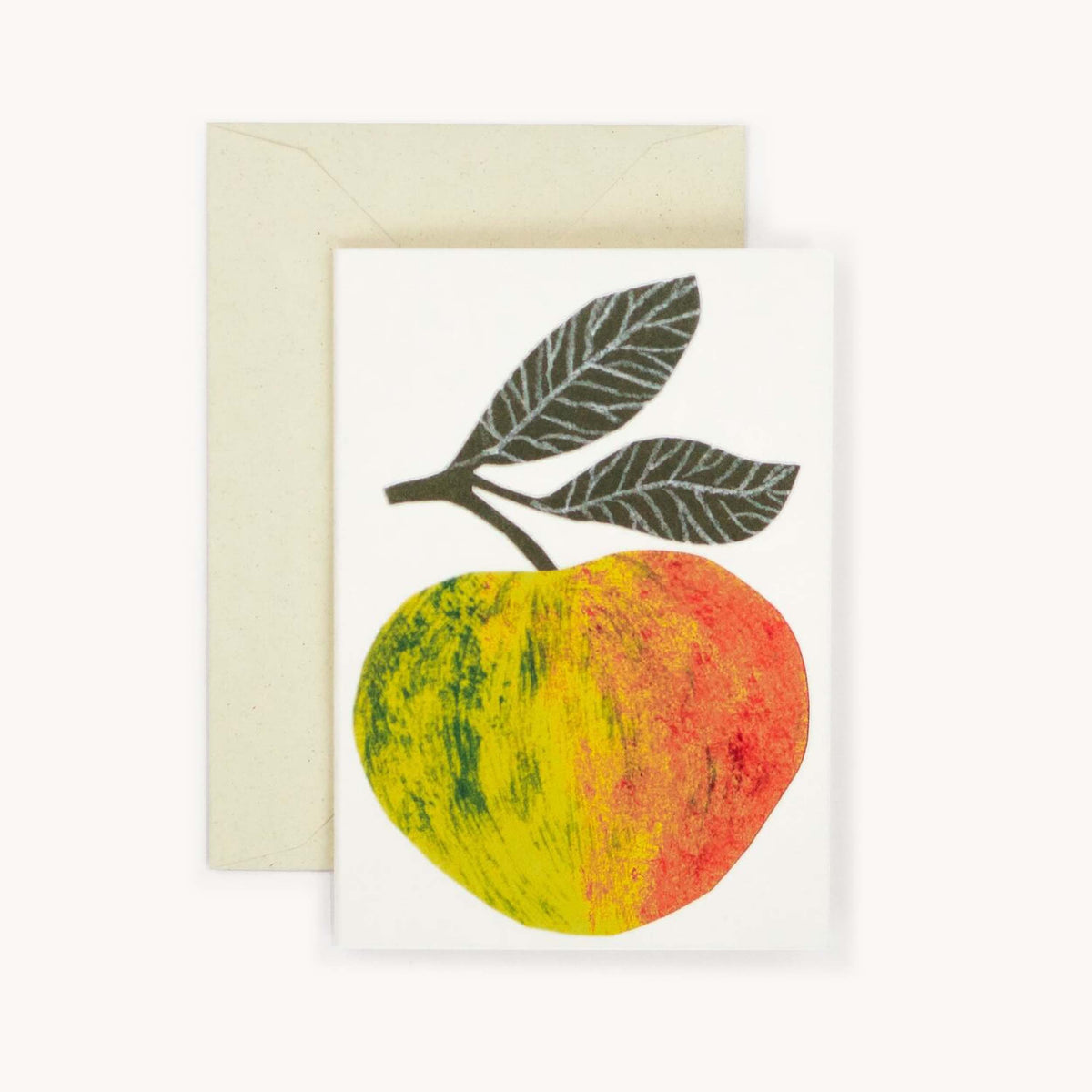 Greeting card with a stylized apple design on a white background