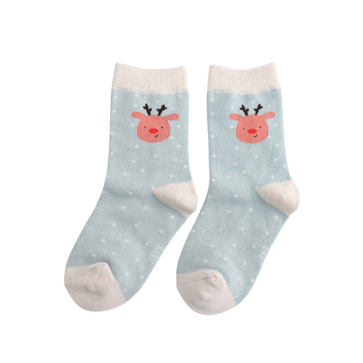 Baby Reindeer Sky Blue Bamboo Socks | Kids 4–6 Years
