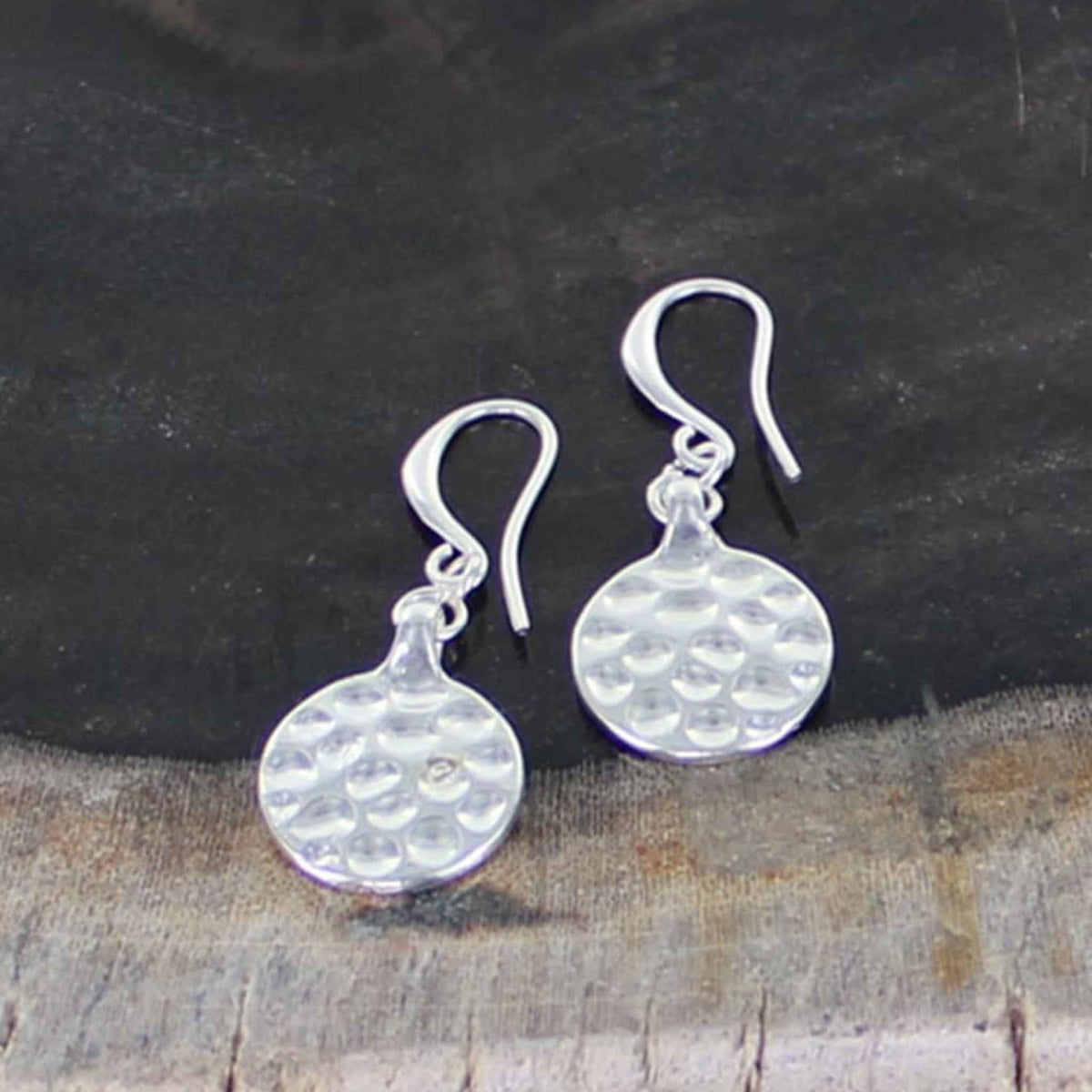 Beaten Disc Charm Earrings | Silver Plate