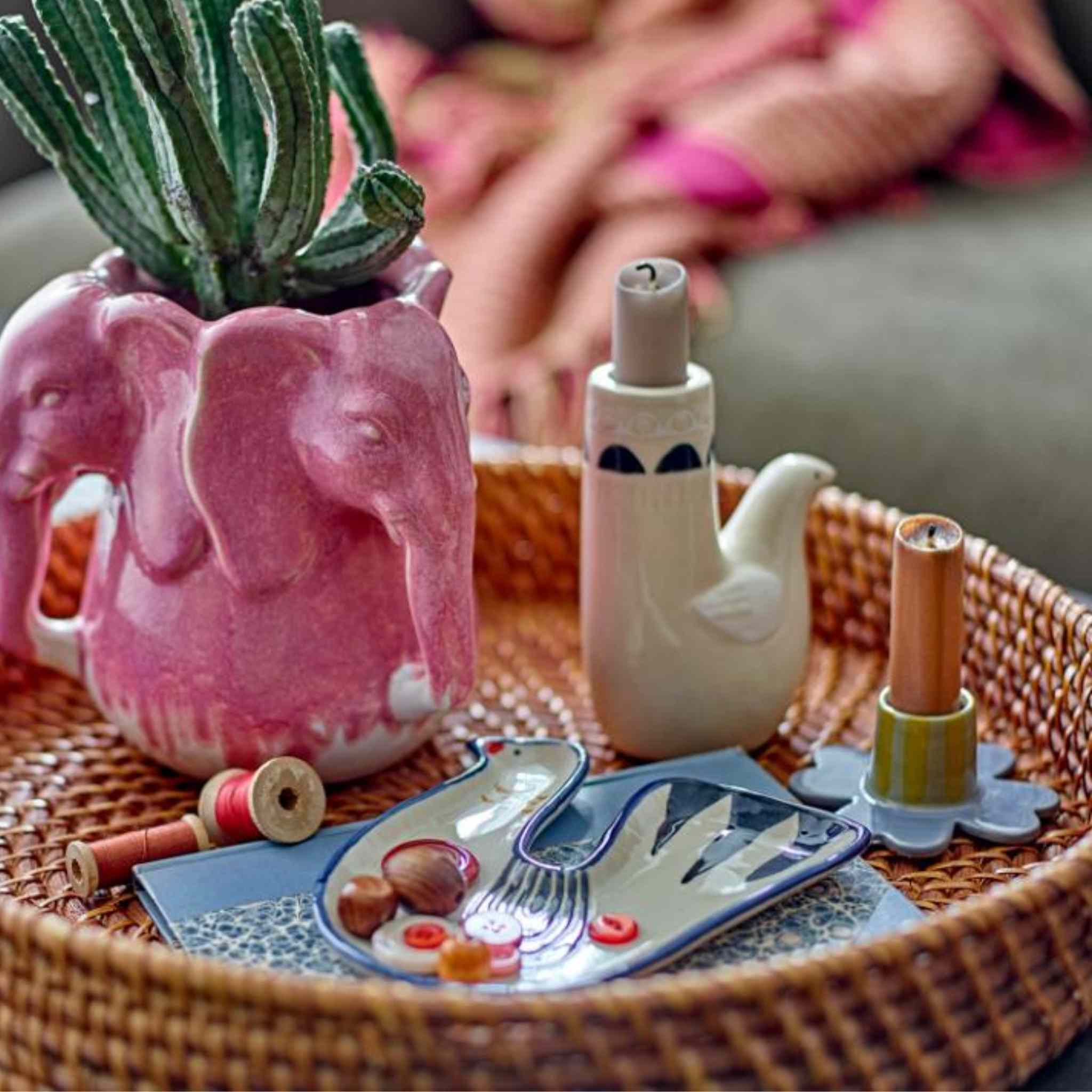 Bird Stoneware Candleholder | White