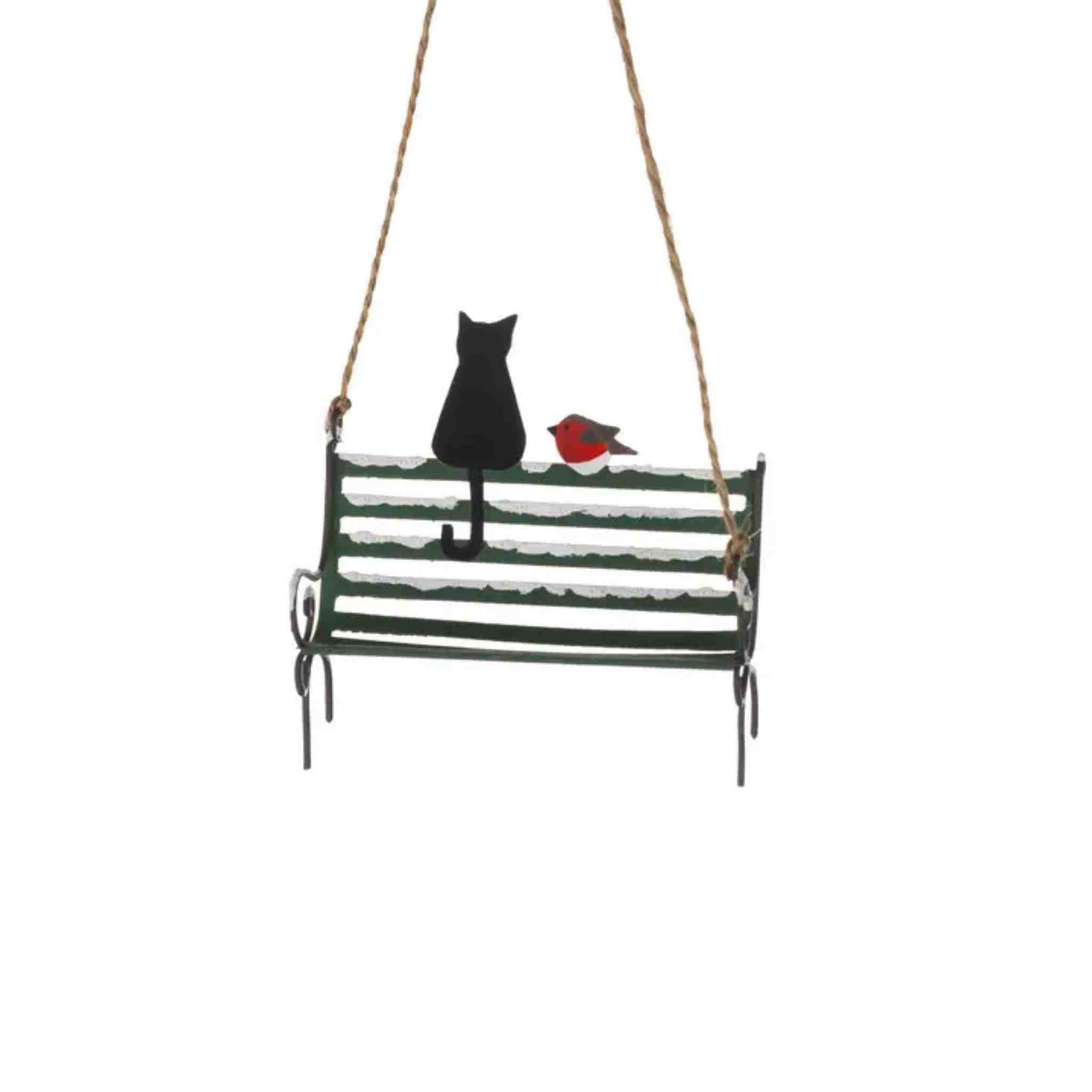 Black Cat and Robin on Park Bench