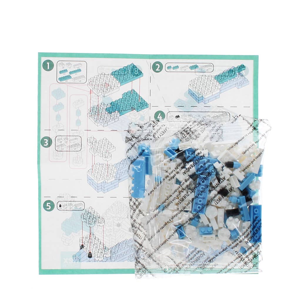 Building block set with instructions on a white background