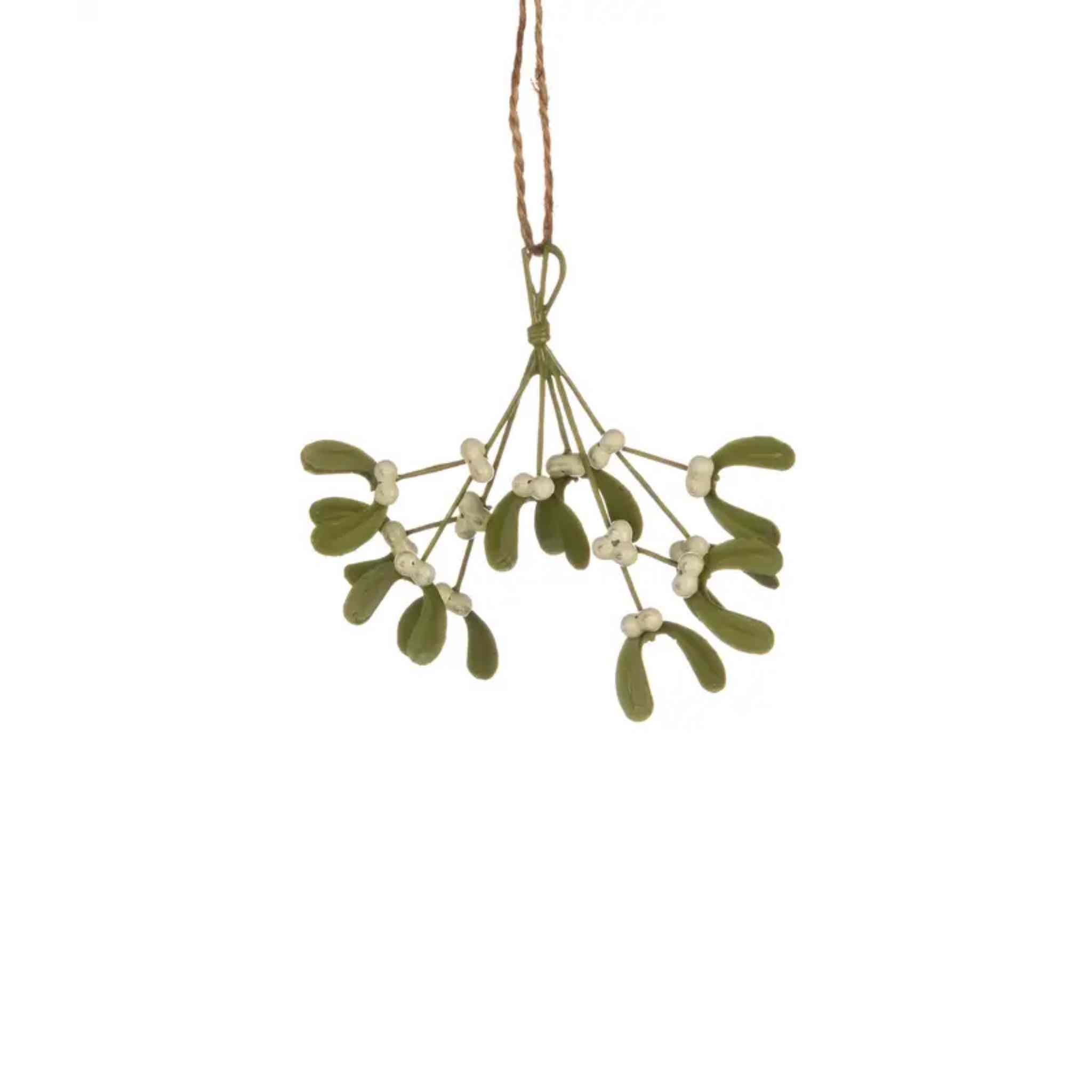 Hanging mistletoe decoration on a white background