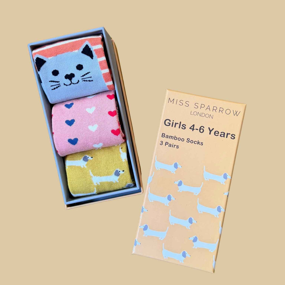 Cat and Dogs Bamboo Socks in Gift Box | Girls 4-6 Years