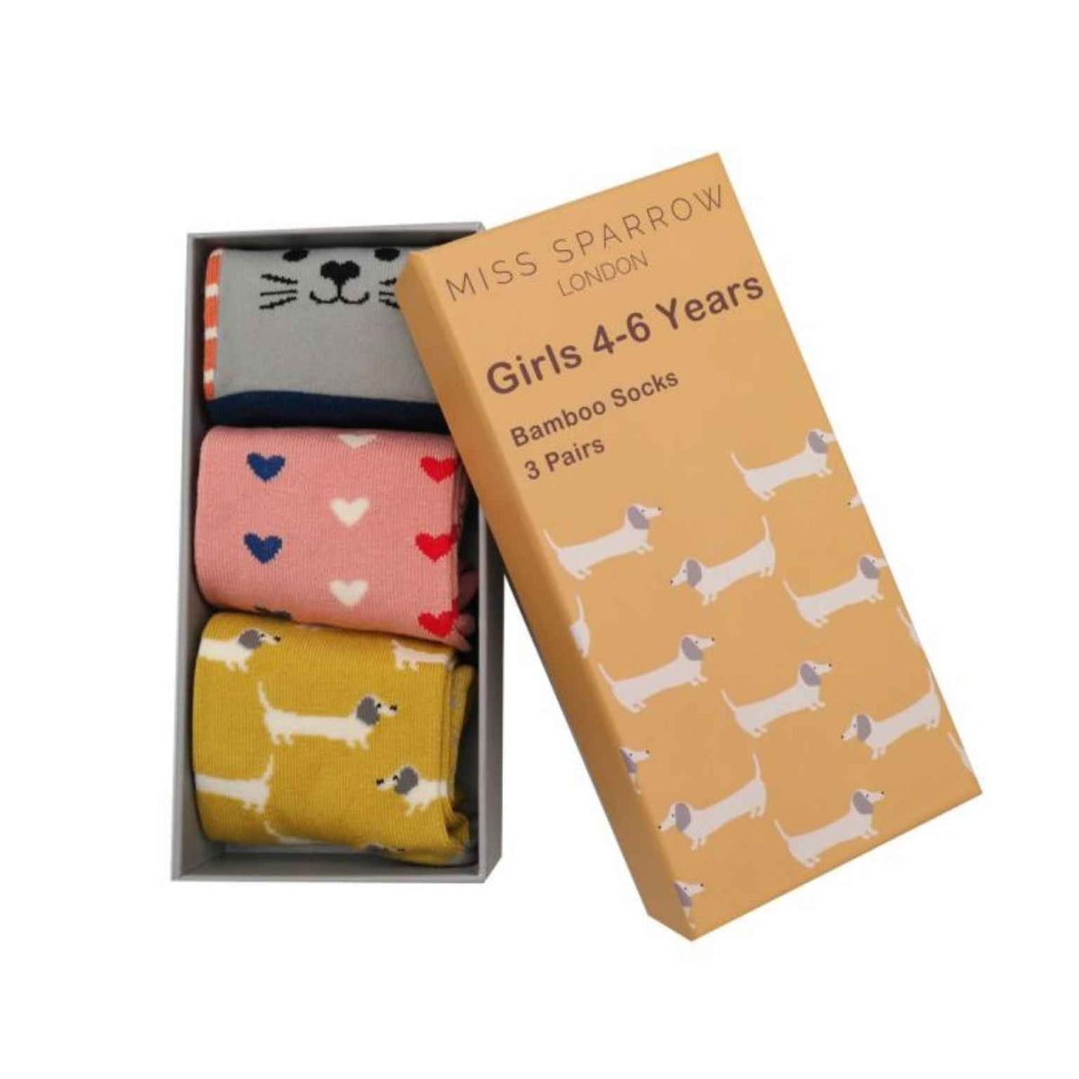 Cat and Dogs Bamboo Socks in Gift Box | Girls 4-6 Years
