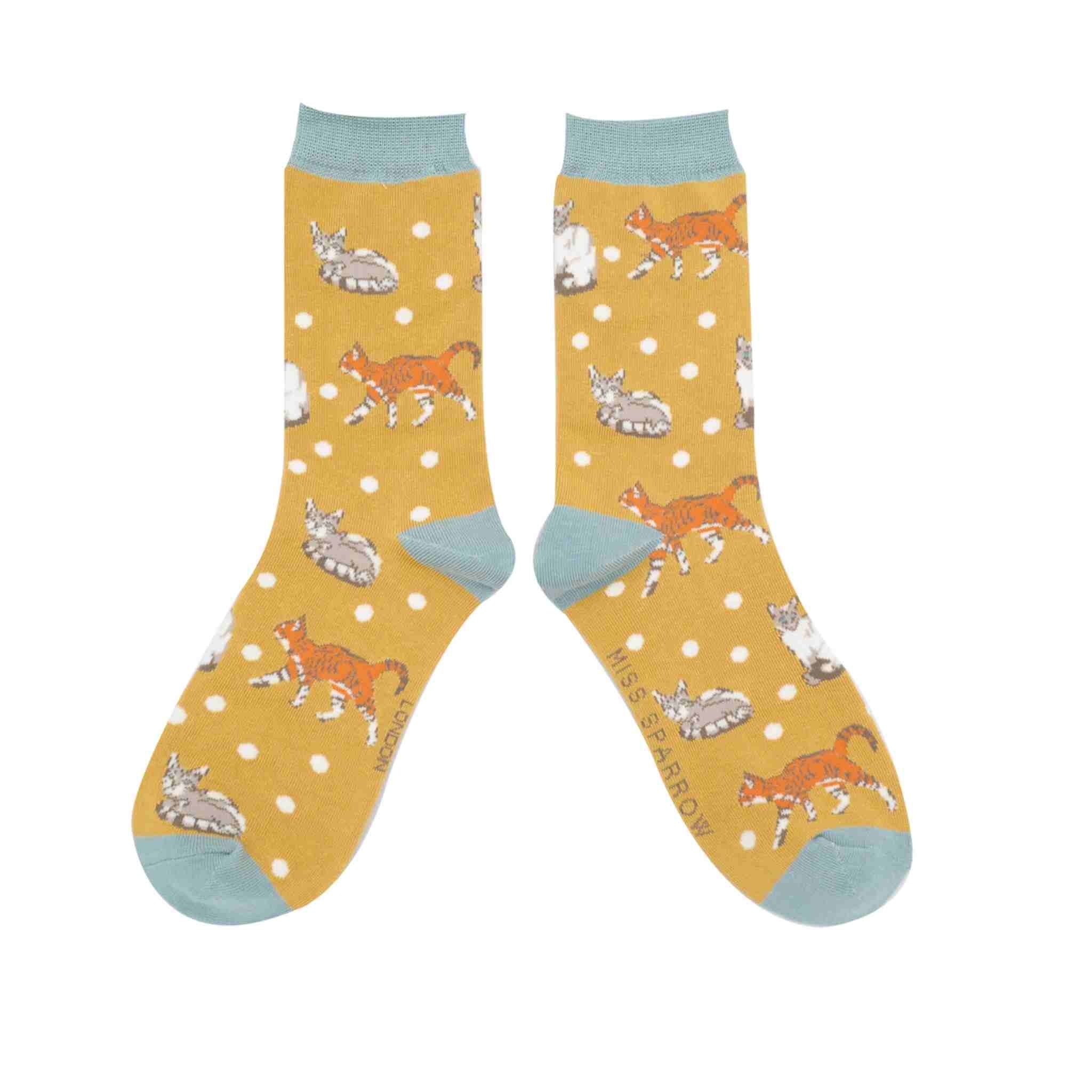 Cats & Spots Socks | Miss Sparrow | Mustard