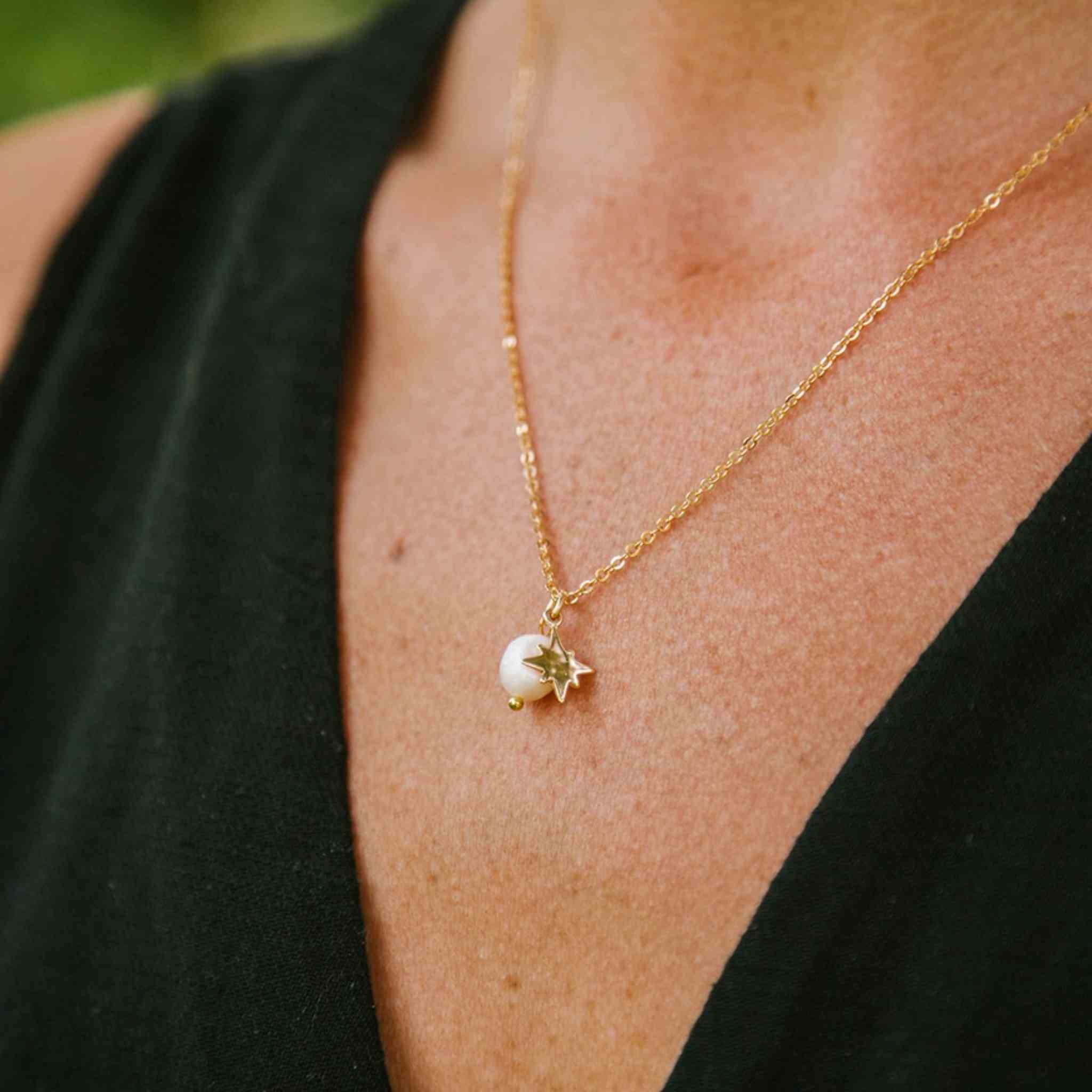 Celestial Star + Pearl Charm Necklace