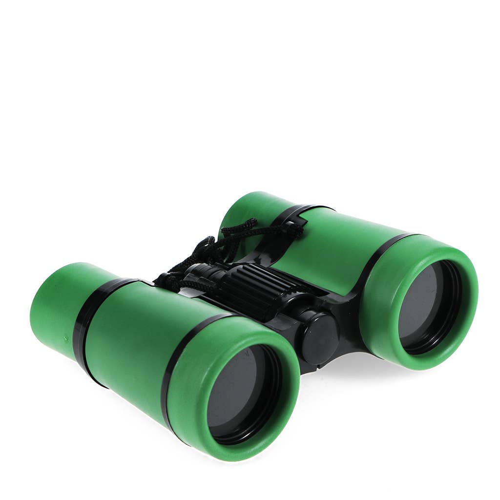 Green binoculars on a white background