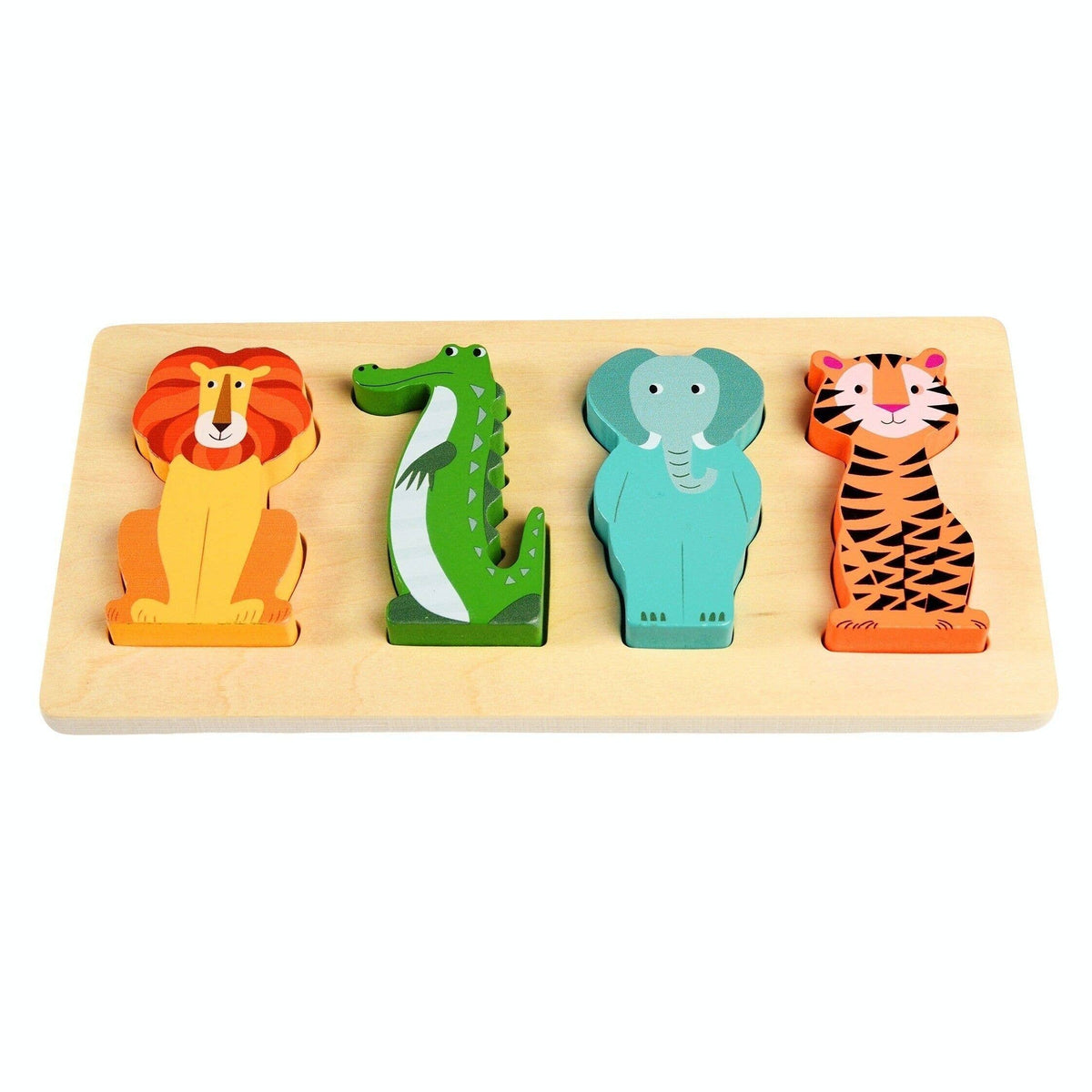 A wooden animal puzzle board