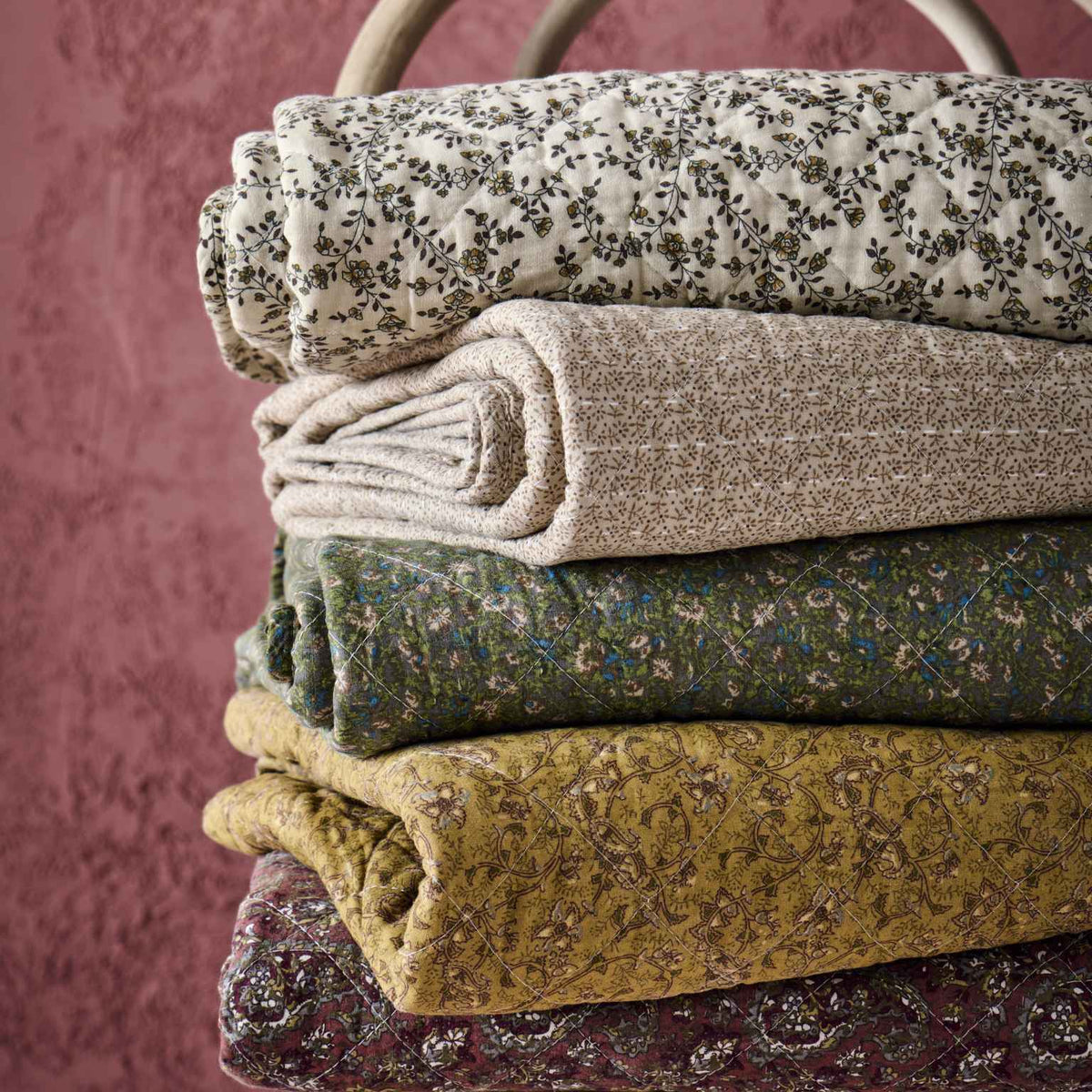 Cotton Quilt | Mustard & Flower Vines