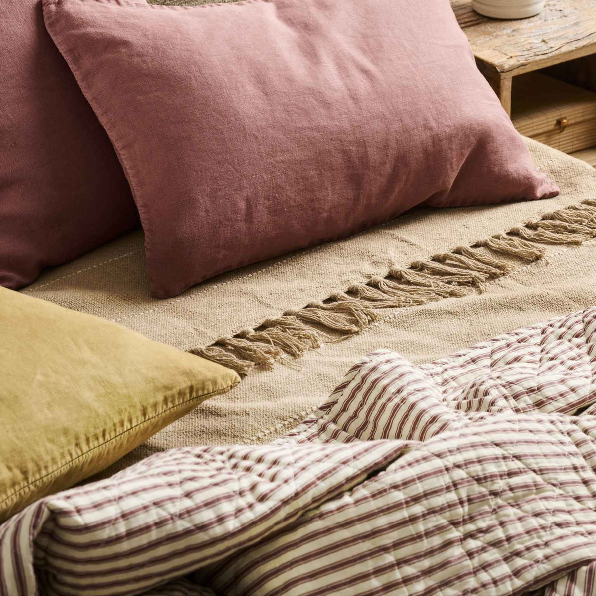 Cotton Quilt | Sand & Dusty Plum Stripes
