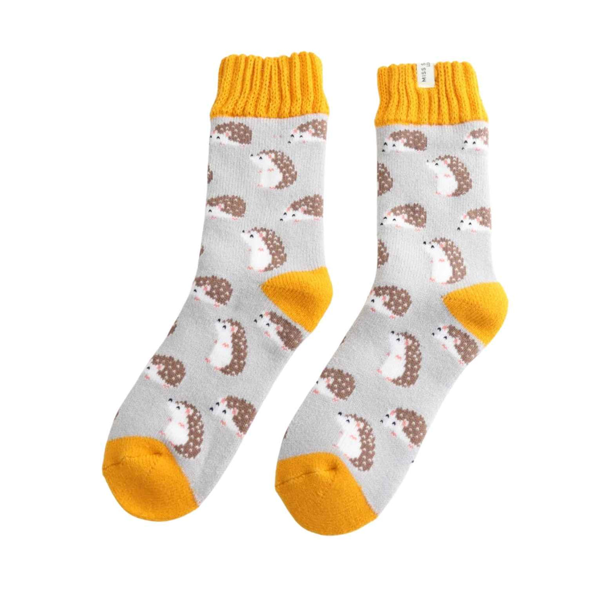 Cute Hedgehog Winter Socks | Silver & Mustard