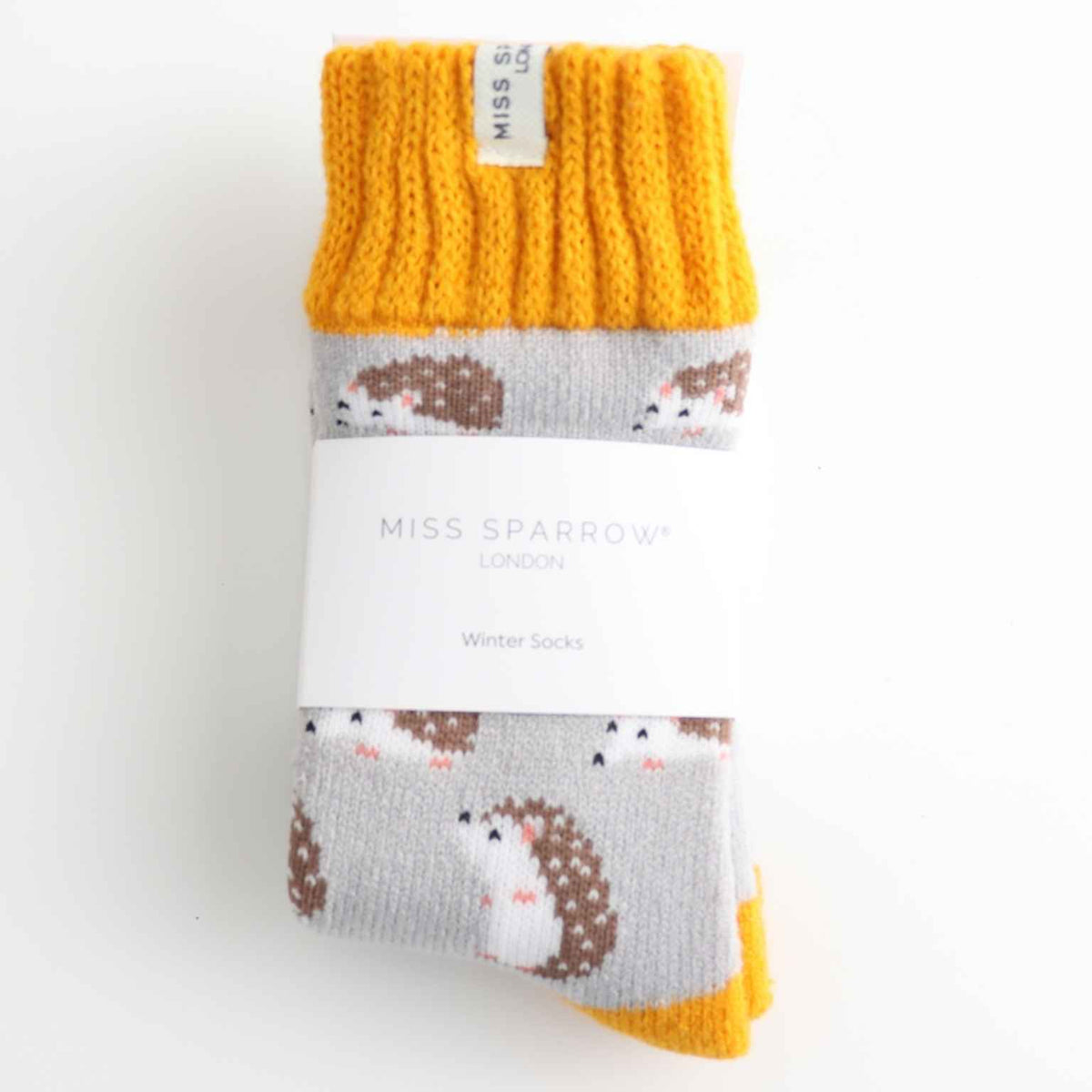 Cute Hedgehog Winter Socks | Silver & Mustard
