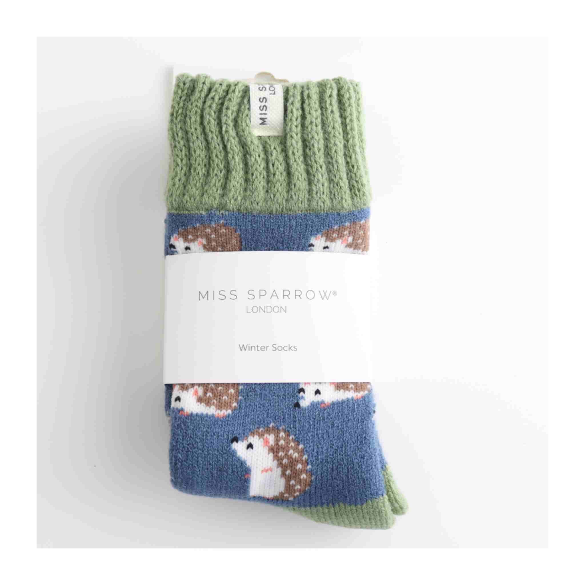 Cute Hedgehog Winter Socks | Blue
