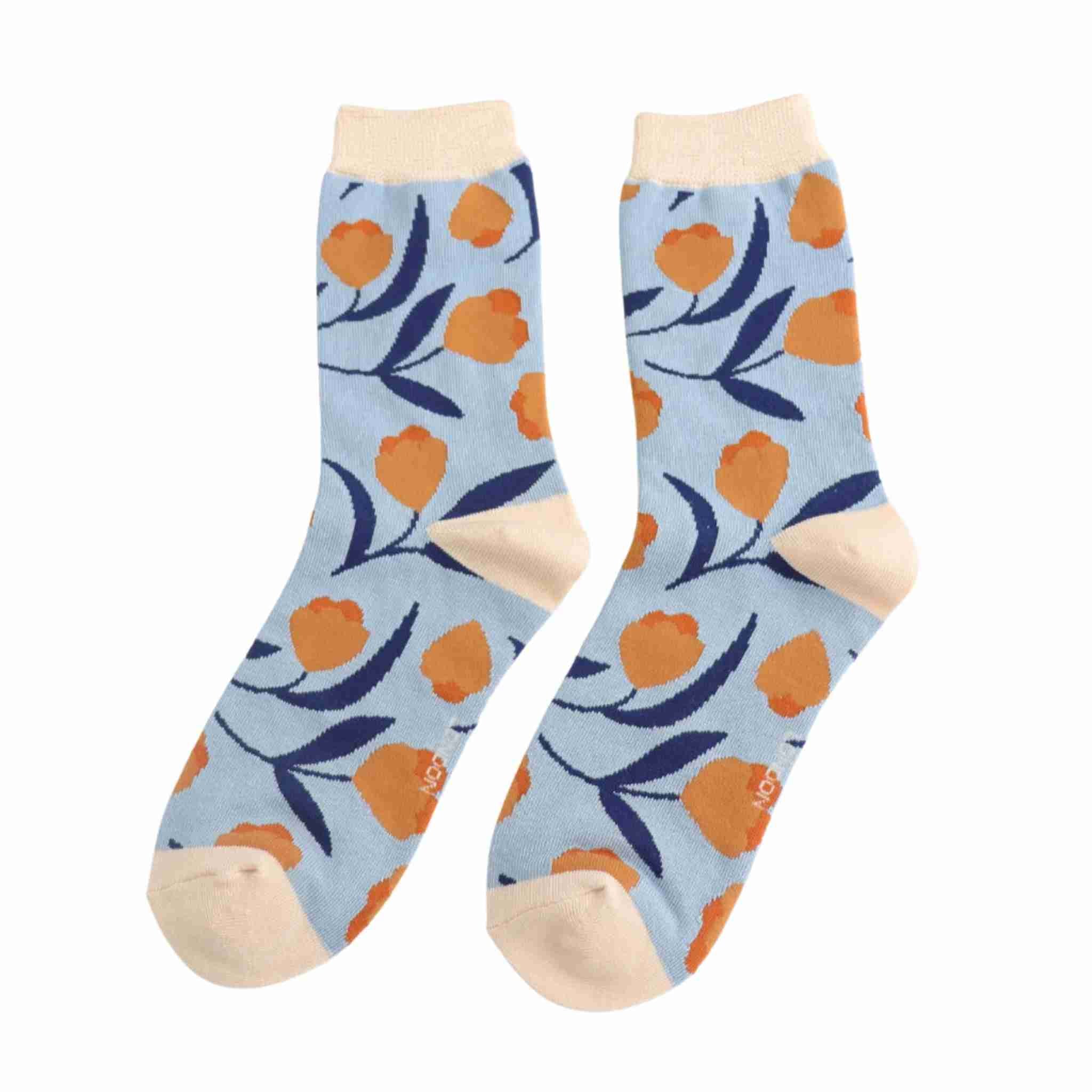 Dainty Tulips Socks | Miss Sparrow | Powder Blue